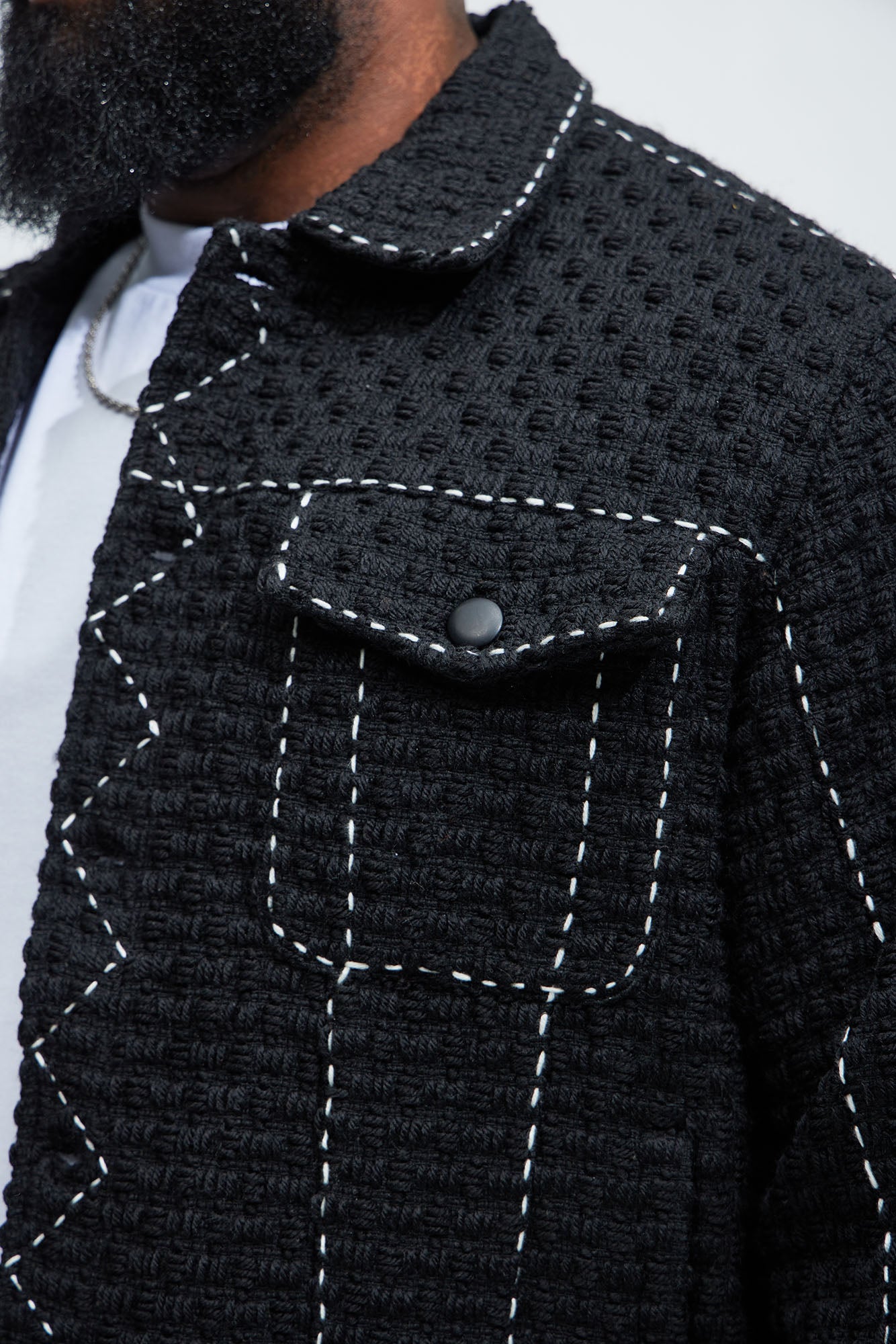 Beverly Tweed Contrasting Stitch Trucker Jacket - Black