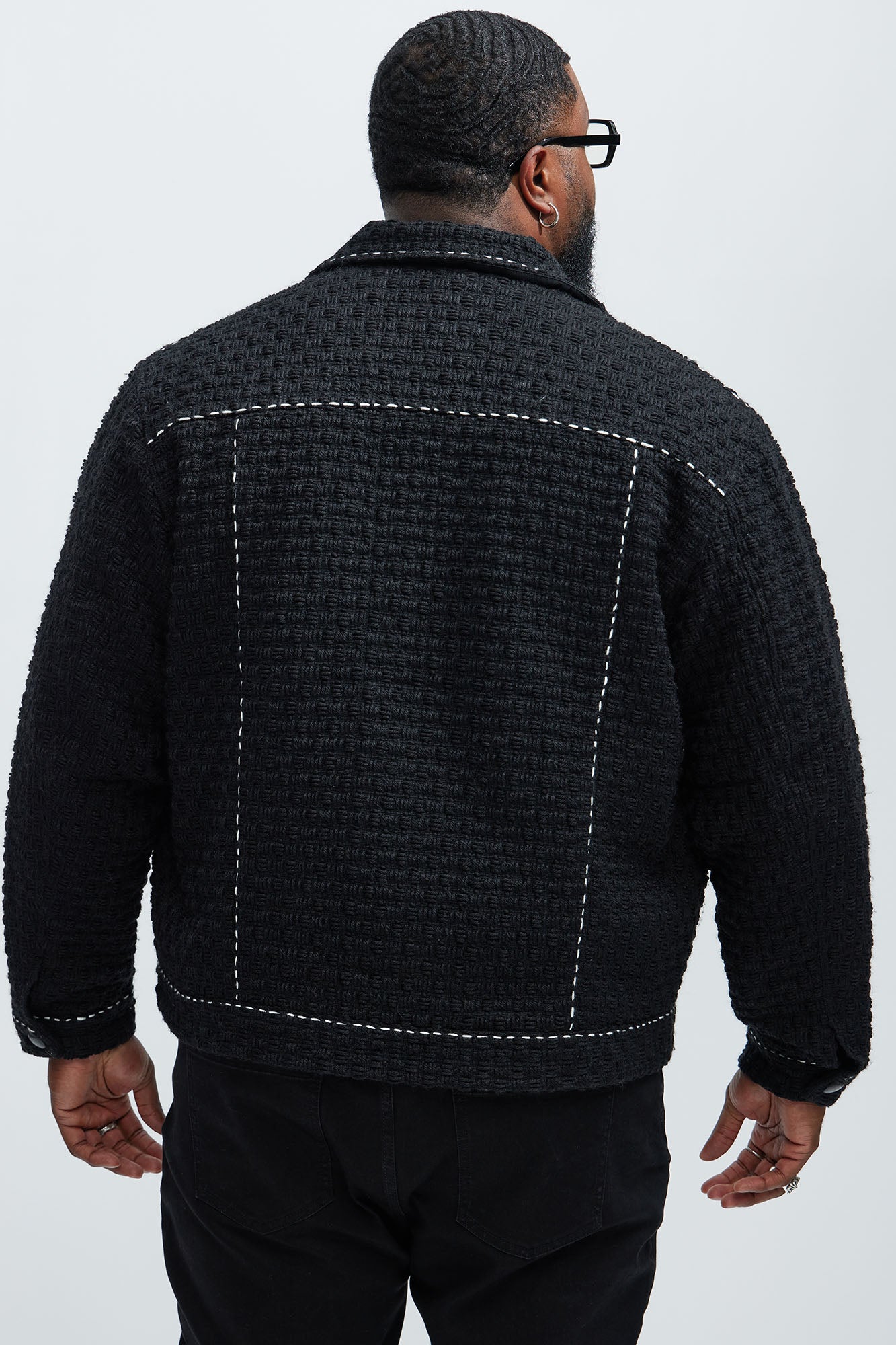 Beverly Tweed Contrasting Stitch Trucker Jacket - Black