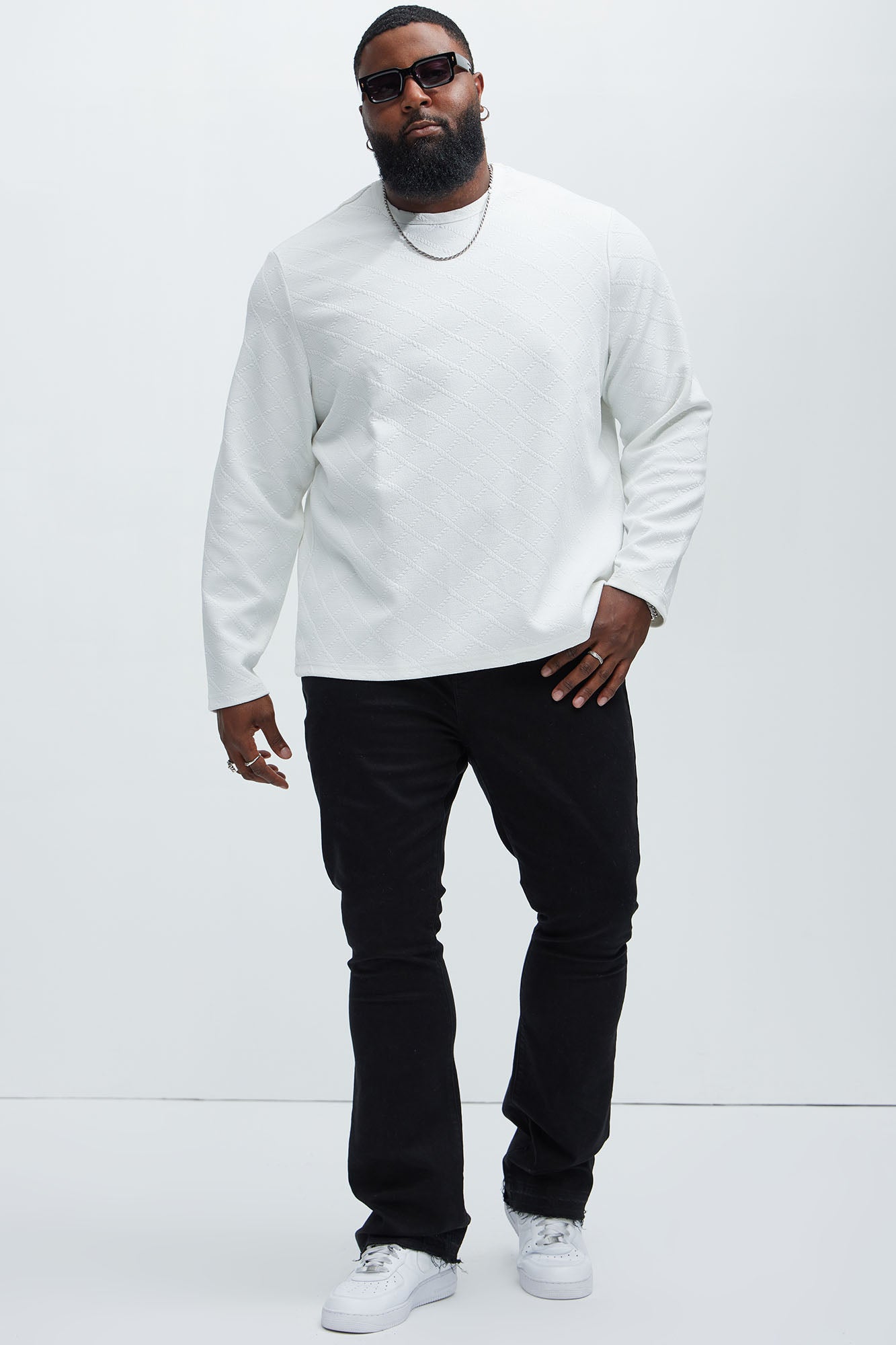 Lingo Textured Long Sleeve Tee - White