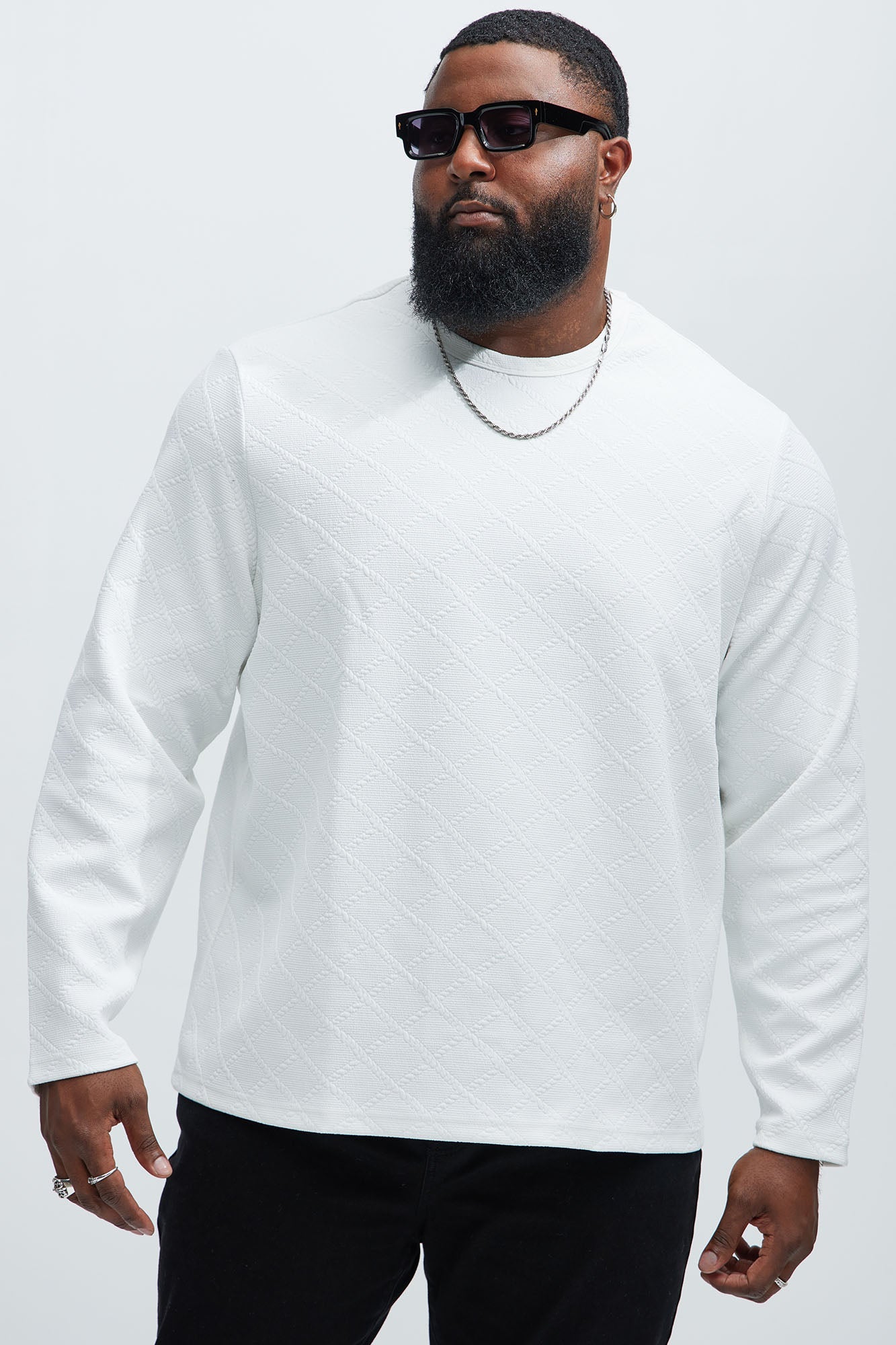 Lingo Textured Long Sleeve Tee - White