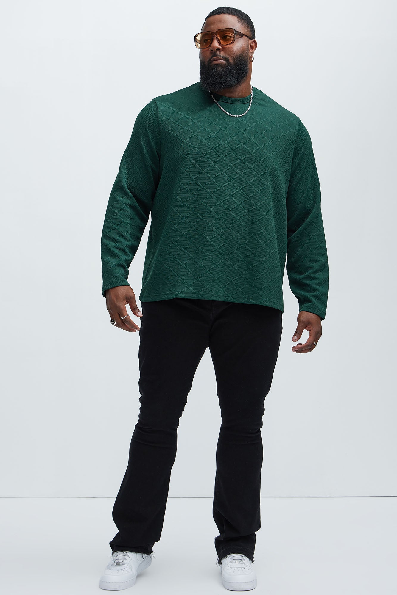 Lingo Textured Long Sleeve Tee - Green