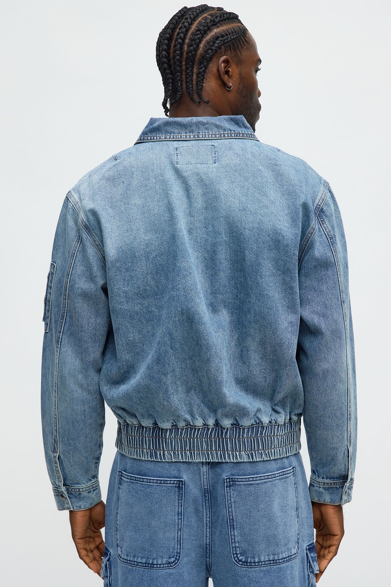 Collared Denim Bomber Jacket - Medium Blue Wash