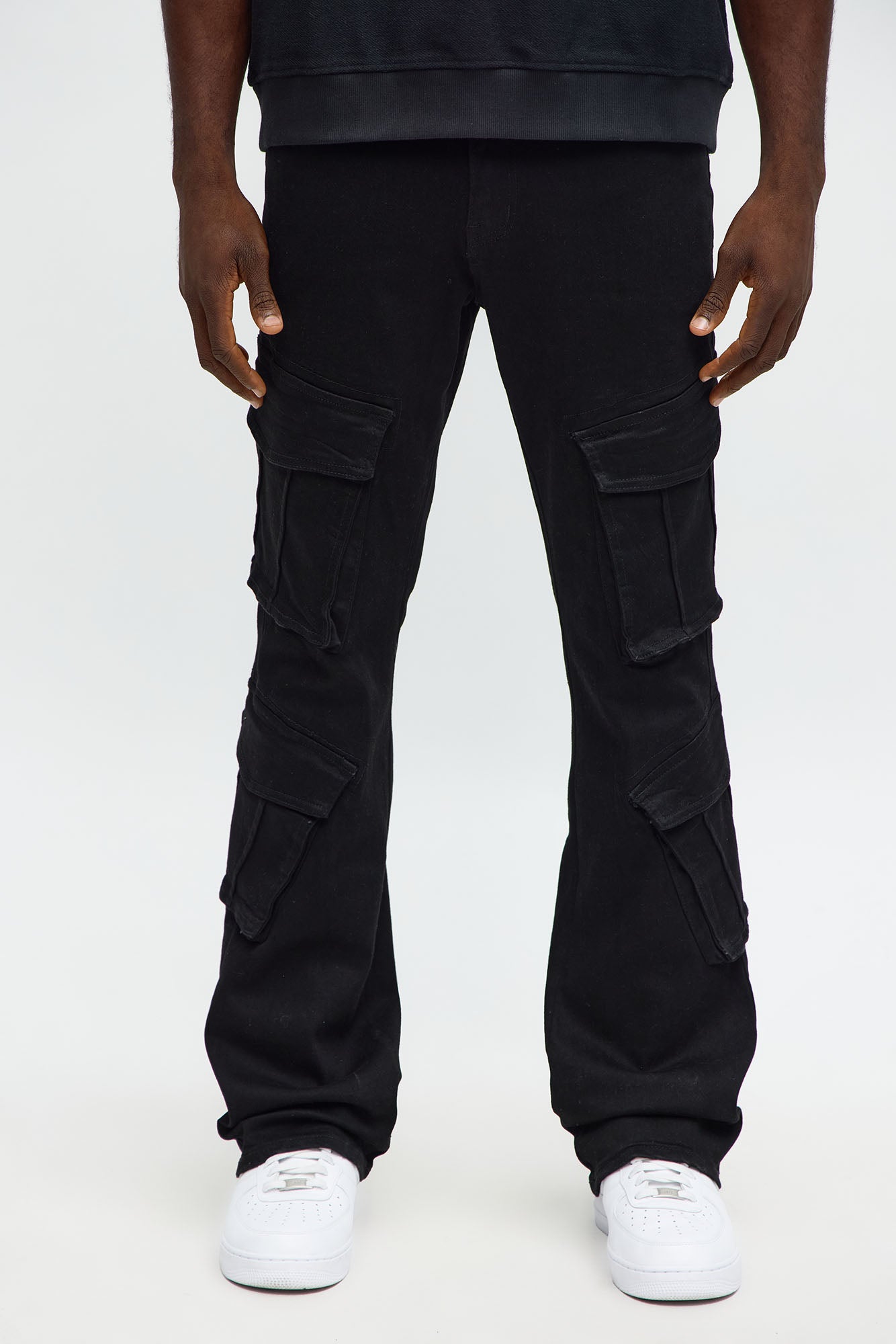 Stacked Skinny Flare Michel Cargo Jean - Black