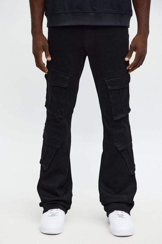 Stacked Skinny Flare Michel Cargo Jean - Black