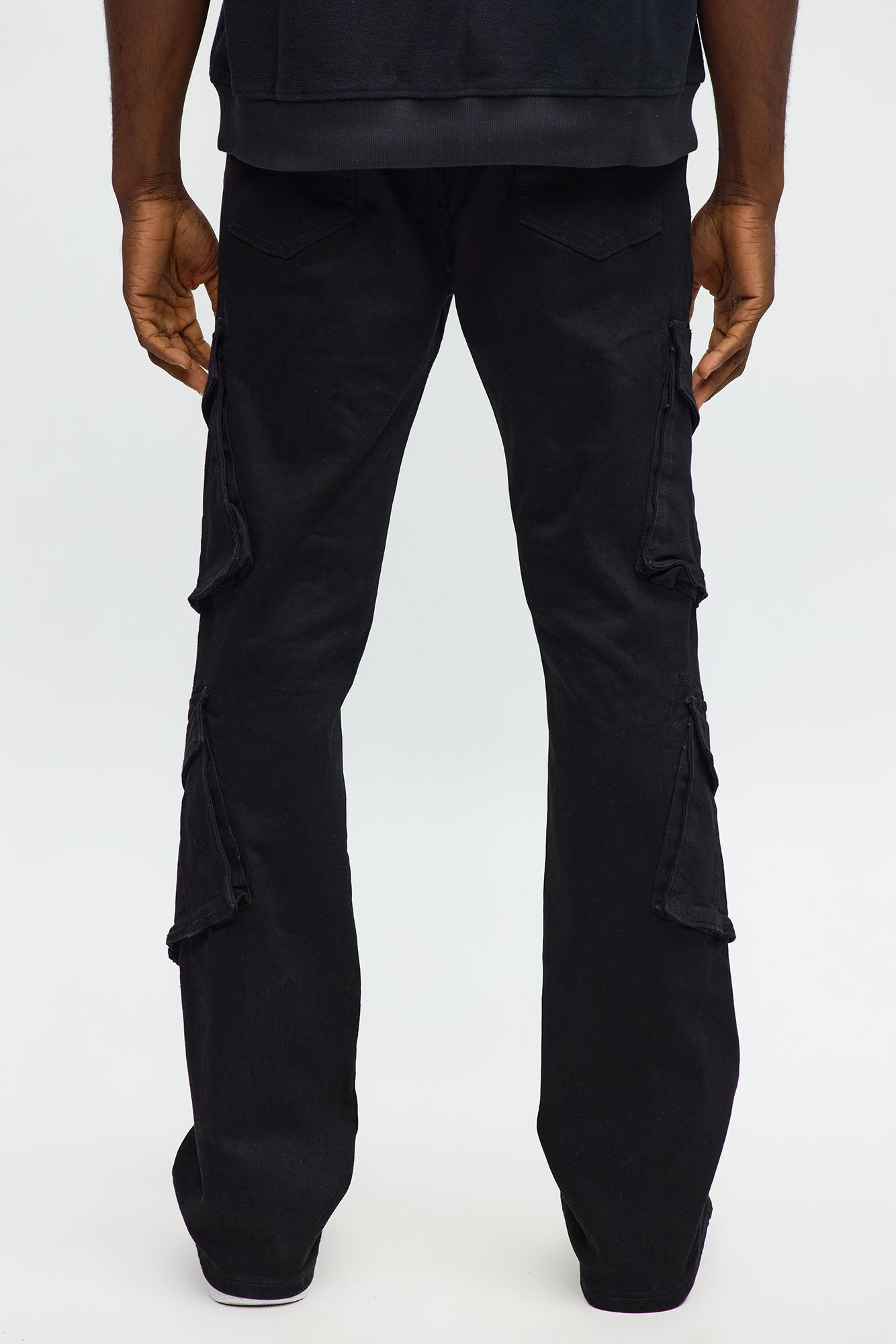 Stacked Skinny Flare Michel Cargo Jean - Black