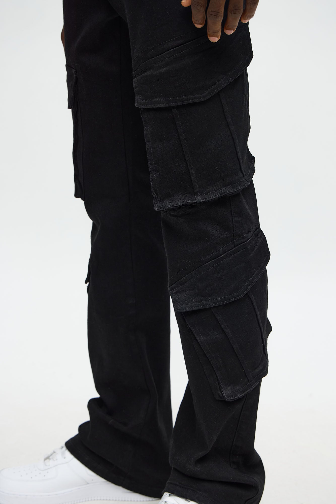 Stacked Skinny Flare Michel Cargo Jean - Black