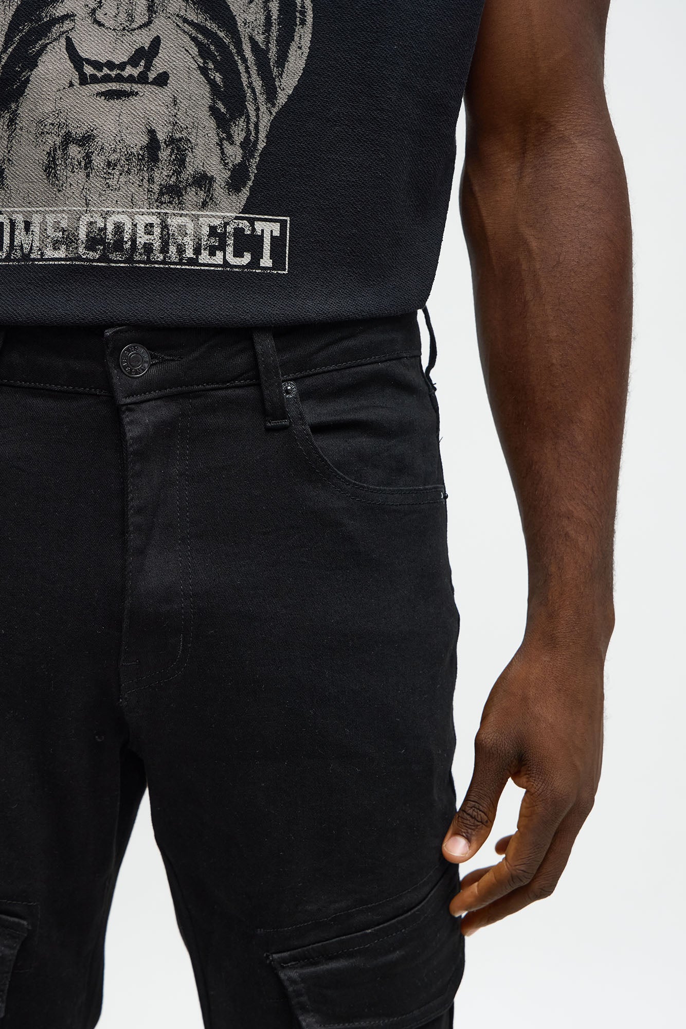 Stacked Skinny Flare Michel Cargo Jean - Black