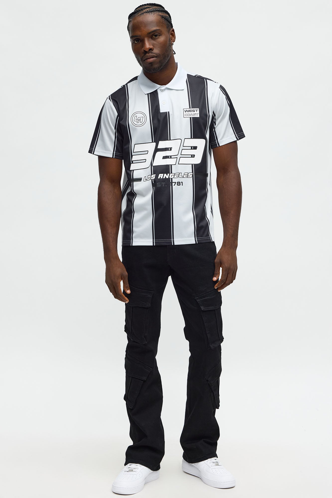 323 LA Striped Polo Top - Black/White