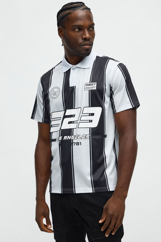 323 LA Striped Polo Top - Black/White