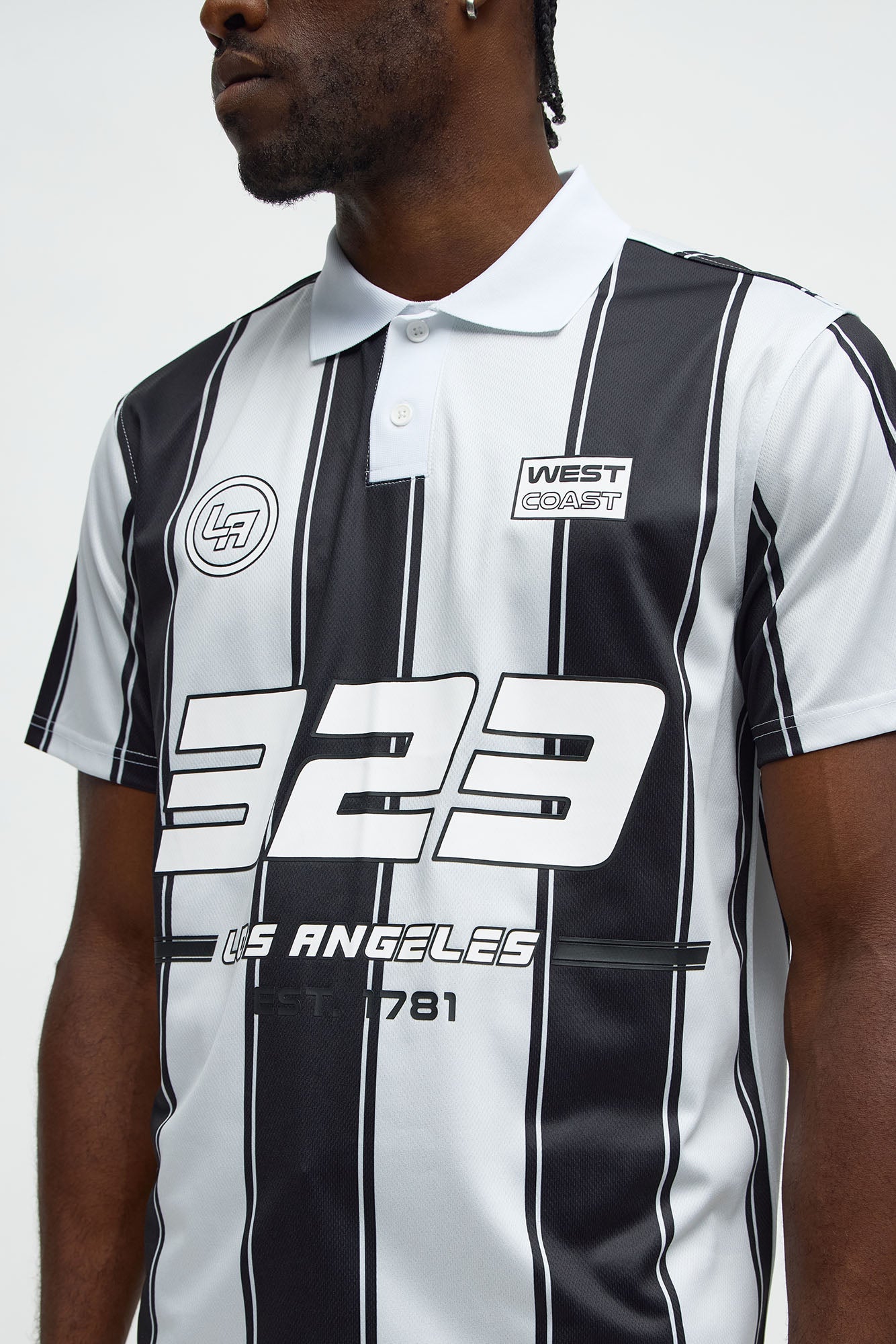 323 LA Striped Polo Top - Black/White