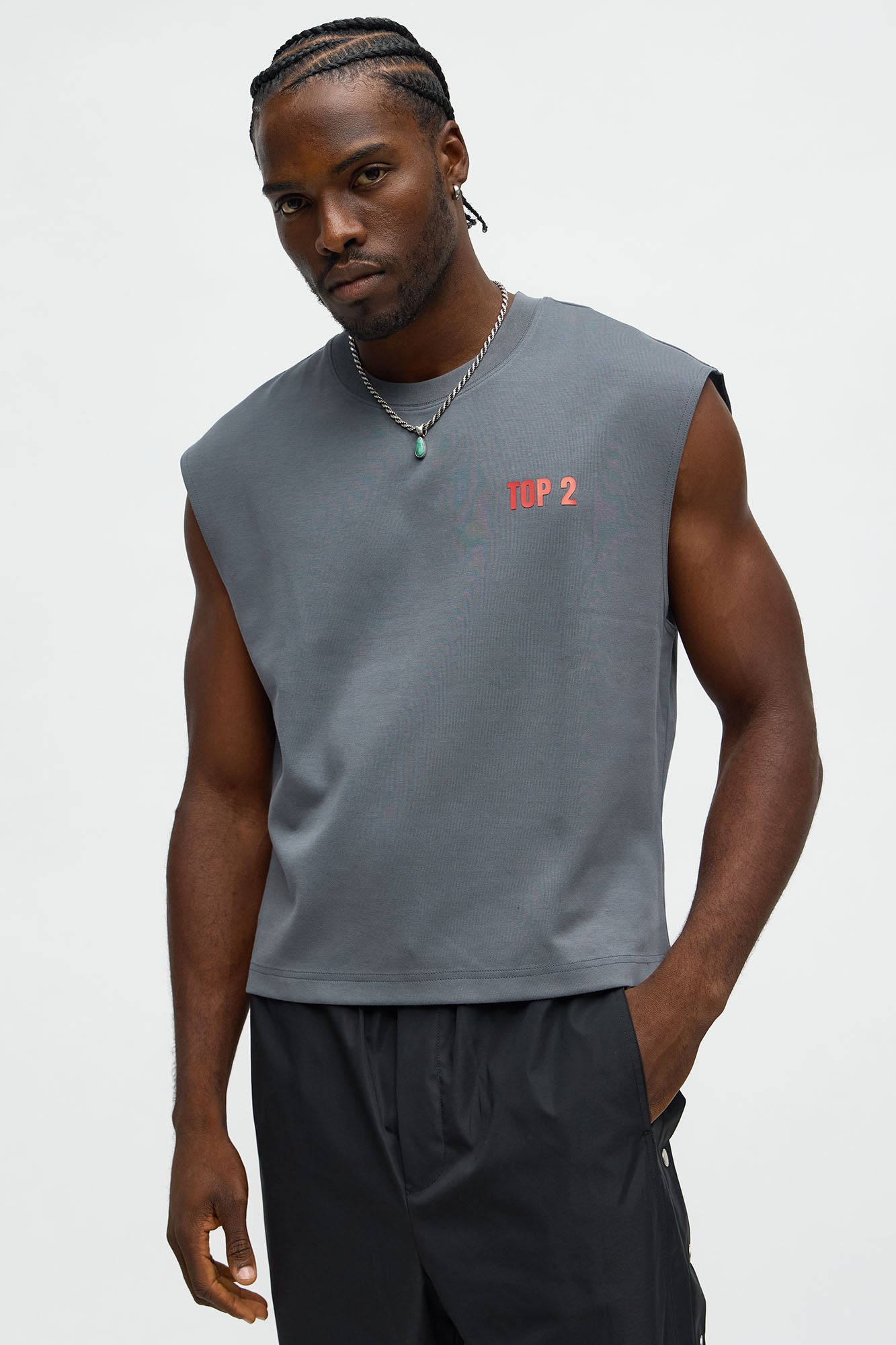 Cropped Not Number 2 Muscle Tee - Dark Grey