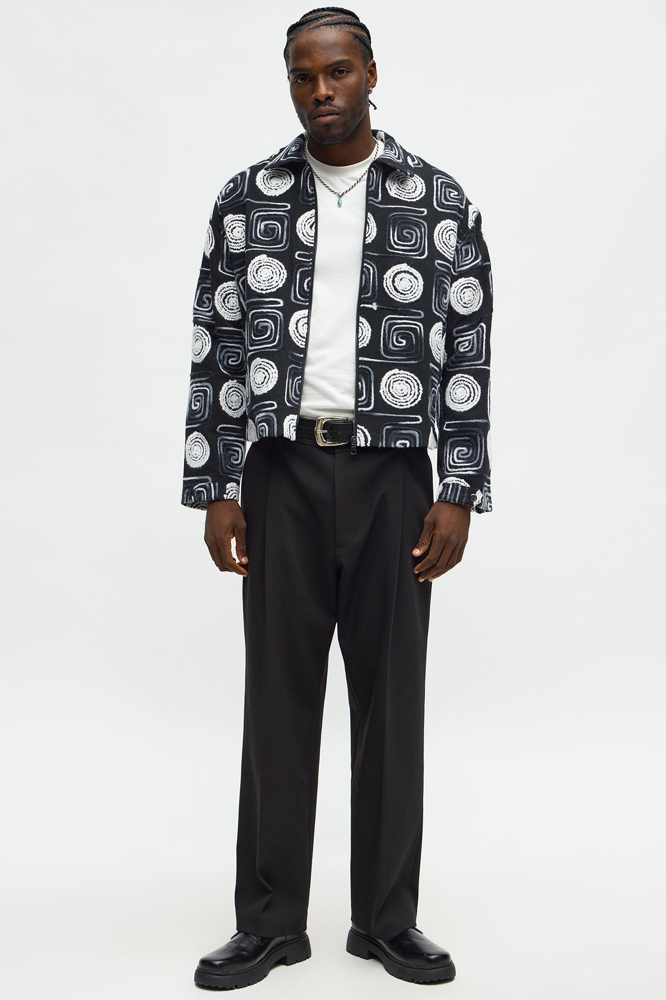 Cropped Textured I'm Spiraling Work Jacket - Black/White