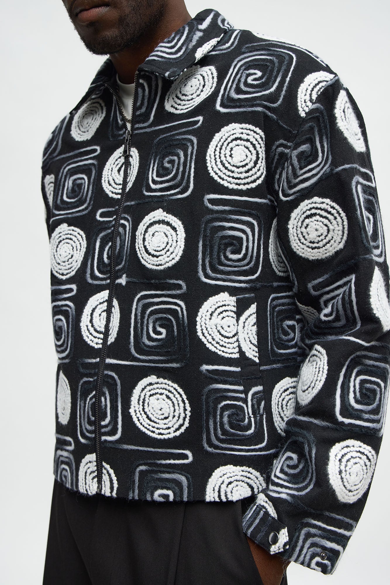 Cropped Textured I'm Spiraling Work Jacket - Black/White