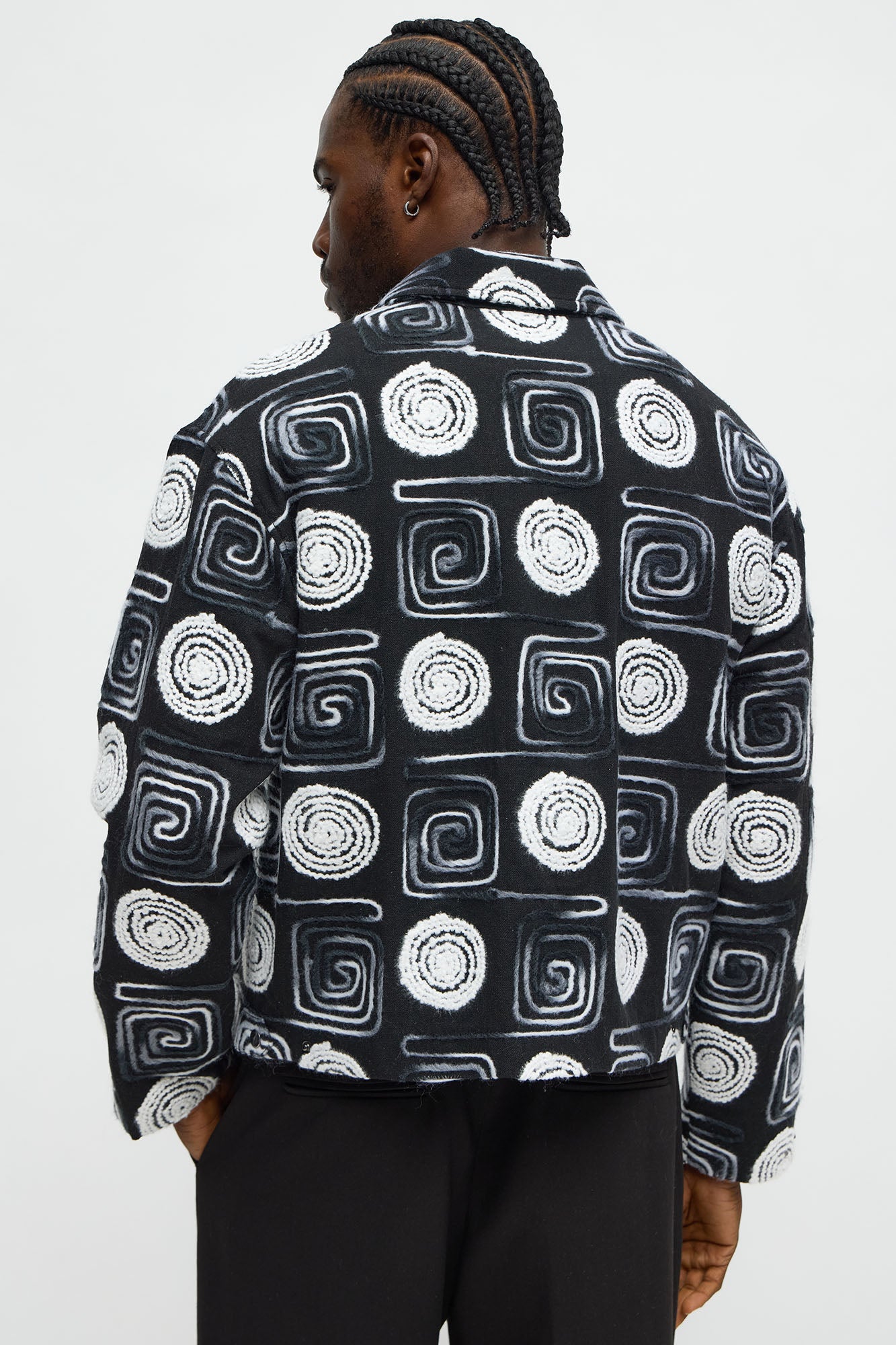 Cropped Textured I'm Spiraling Work Jacket - Black/White
