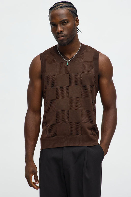 Textured Tiles V-Neck Vest - Brown