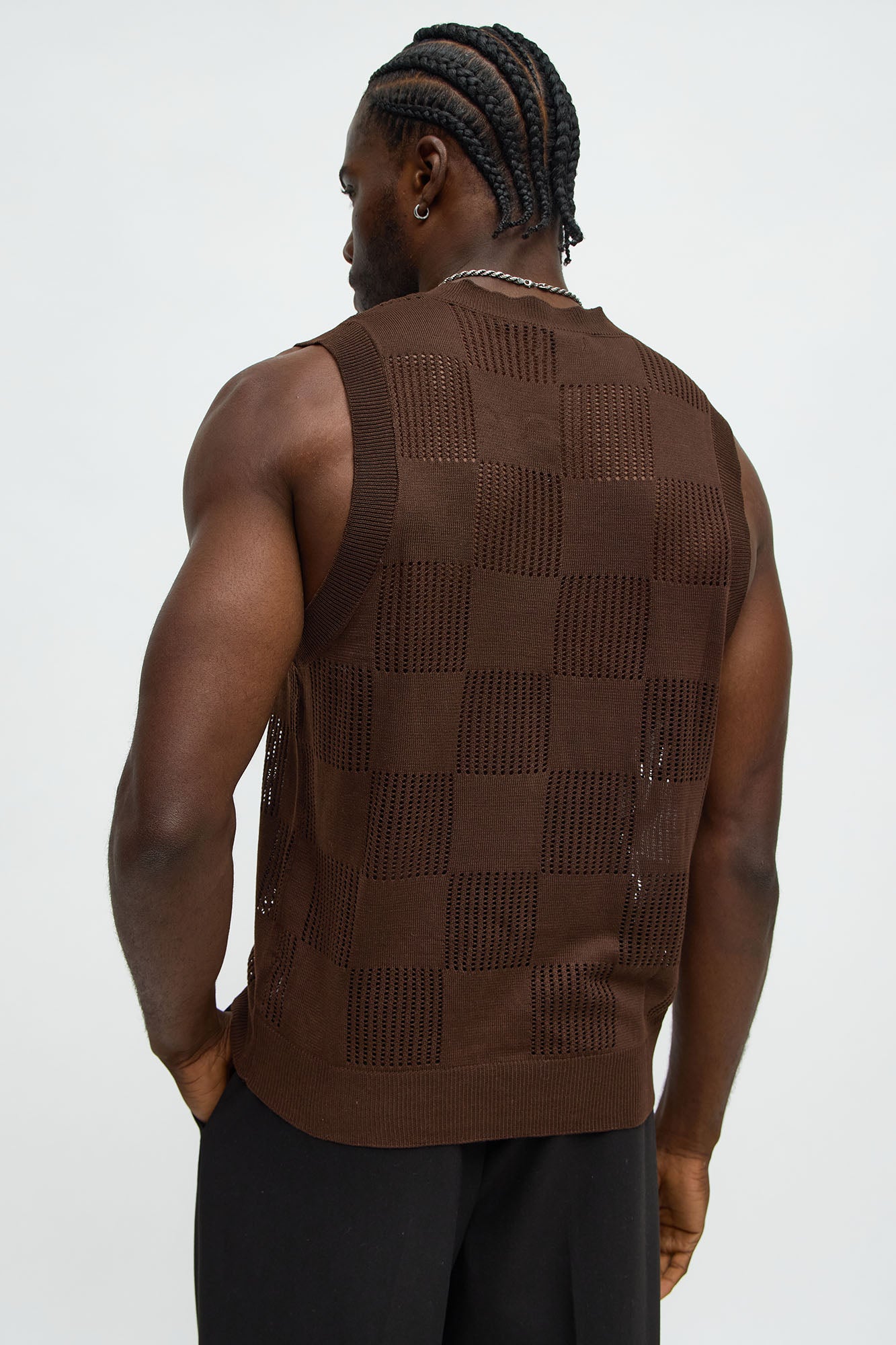 Textured Tiles V-Neck Vest - Brown
