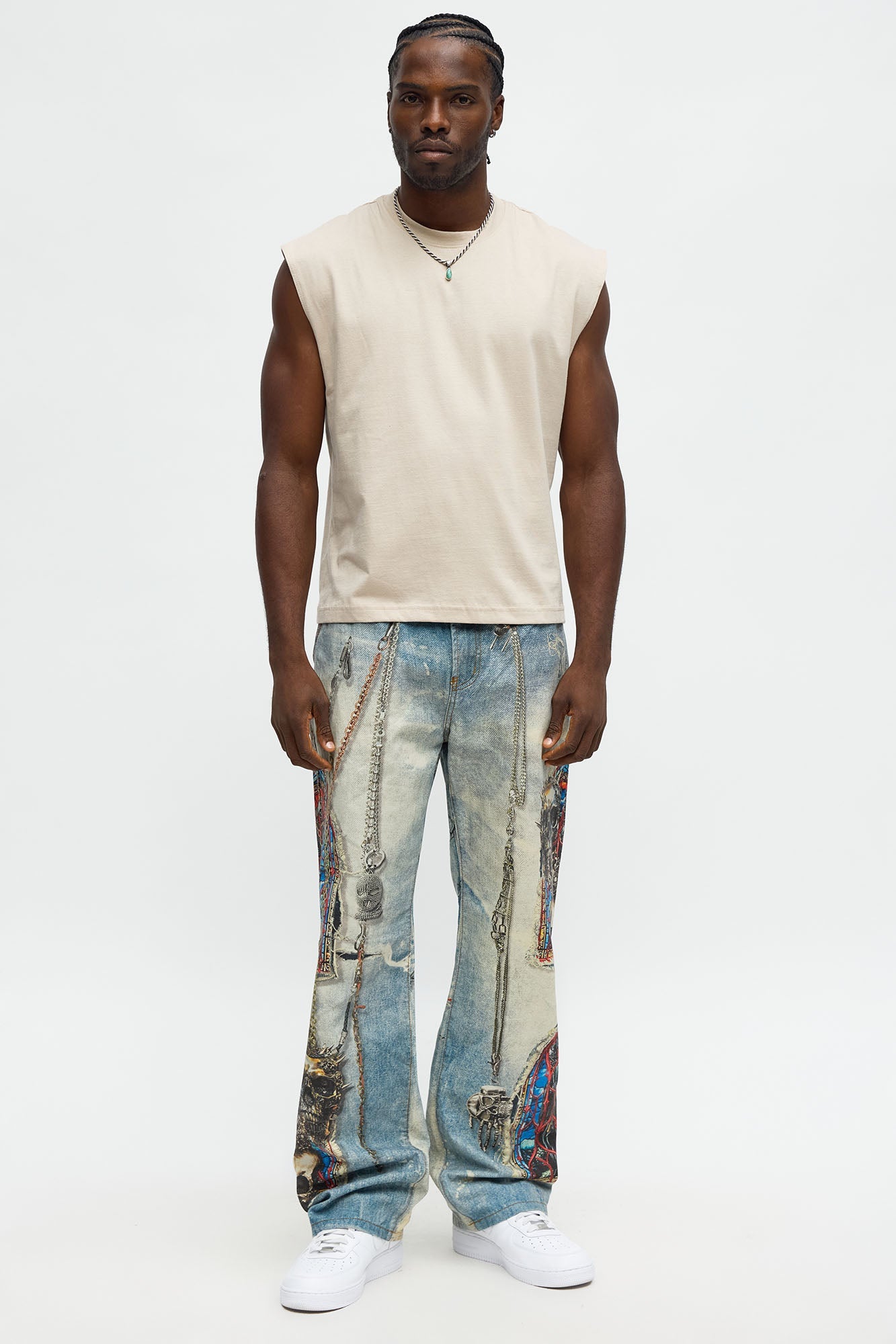 Baggy Holy War Chains Printed Jean - Light Wash