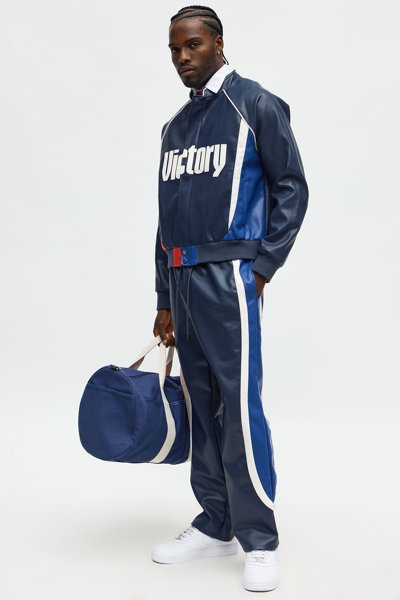 Straight King Faux Leather Moto Pant - Navy/combo