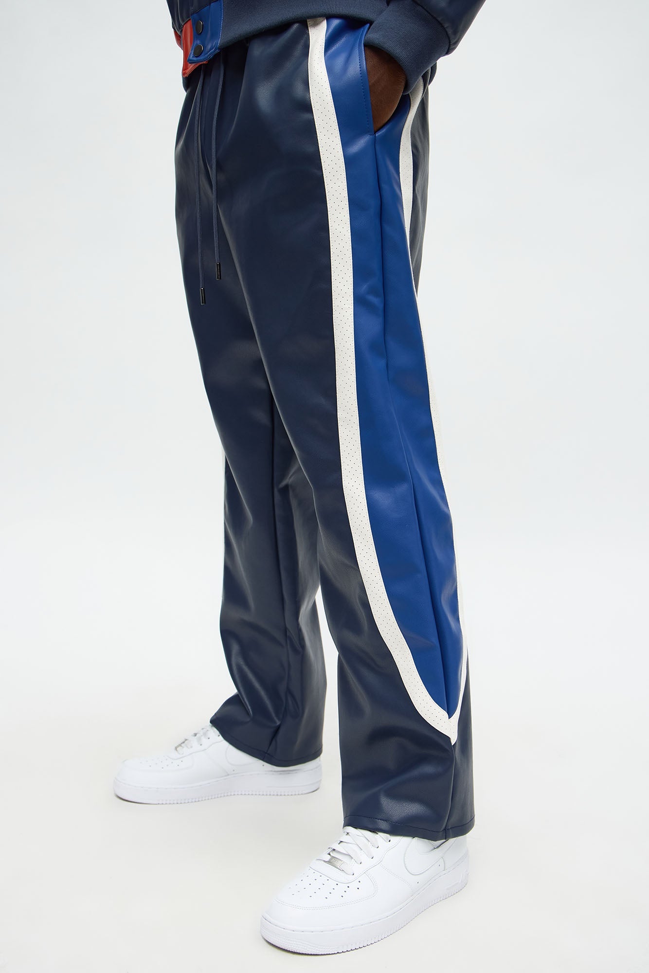 Straight King Faux Leather Moto Pant - Navy/combo