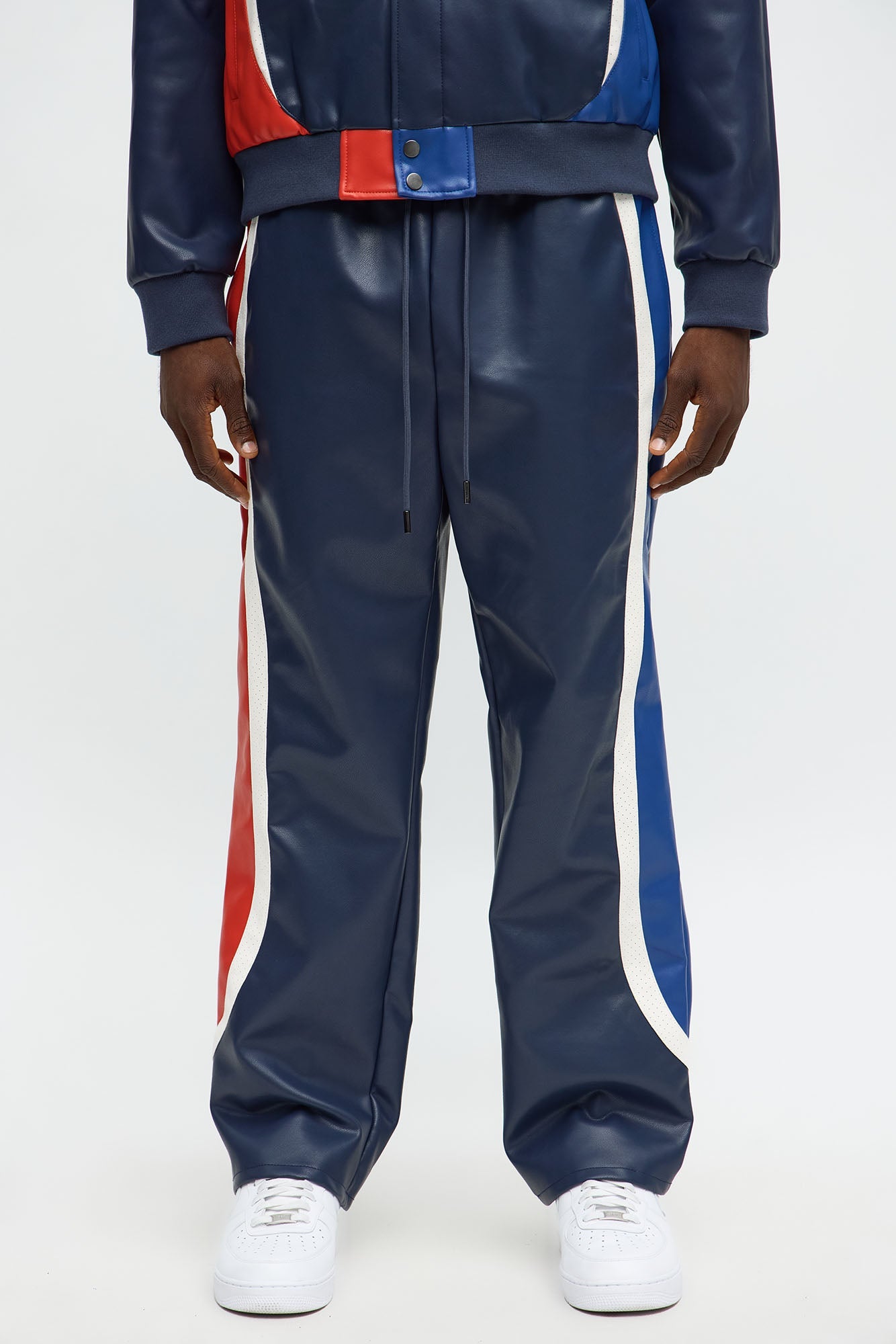 Straight King Faux Leather Moto Pant - Navy/combo