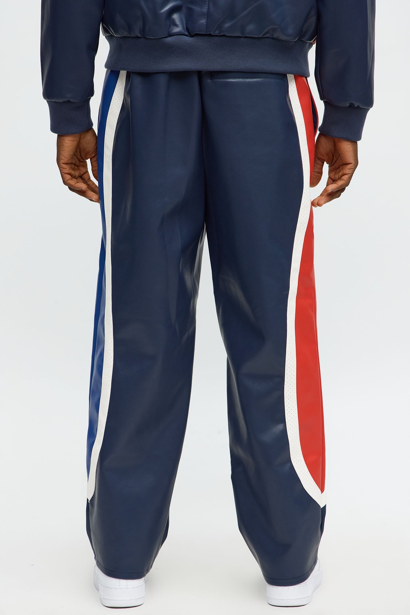 Straight King Faux Leather Moto Pant - Navy/combo