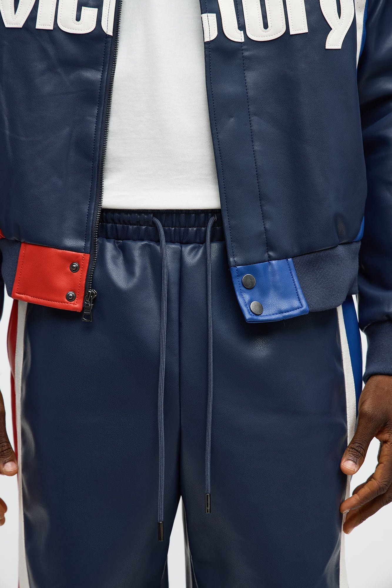 Straight King Faux Leather Moto Pant - Navy/combo