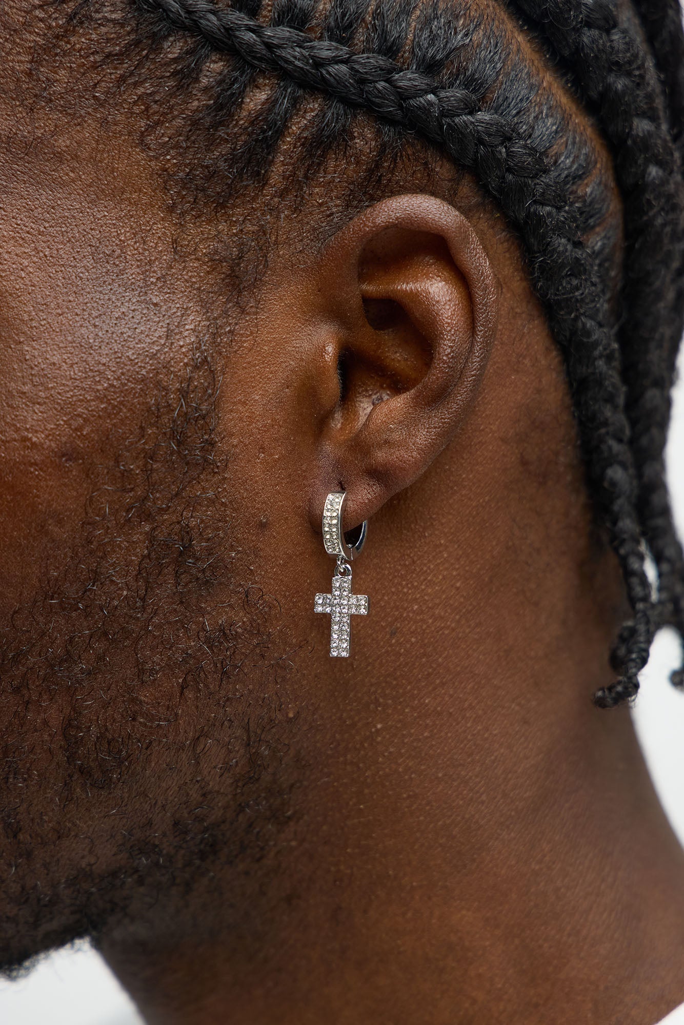 Iced Cross Hoop Earing Set - Silver