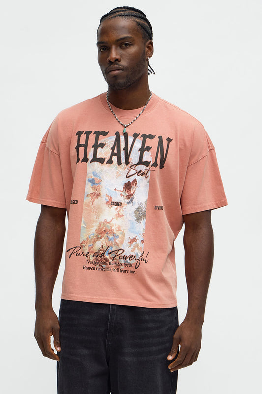 Heavens Sent Oversized Short Sleeve Tee - Coral
