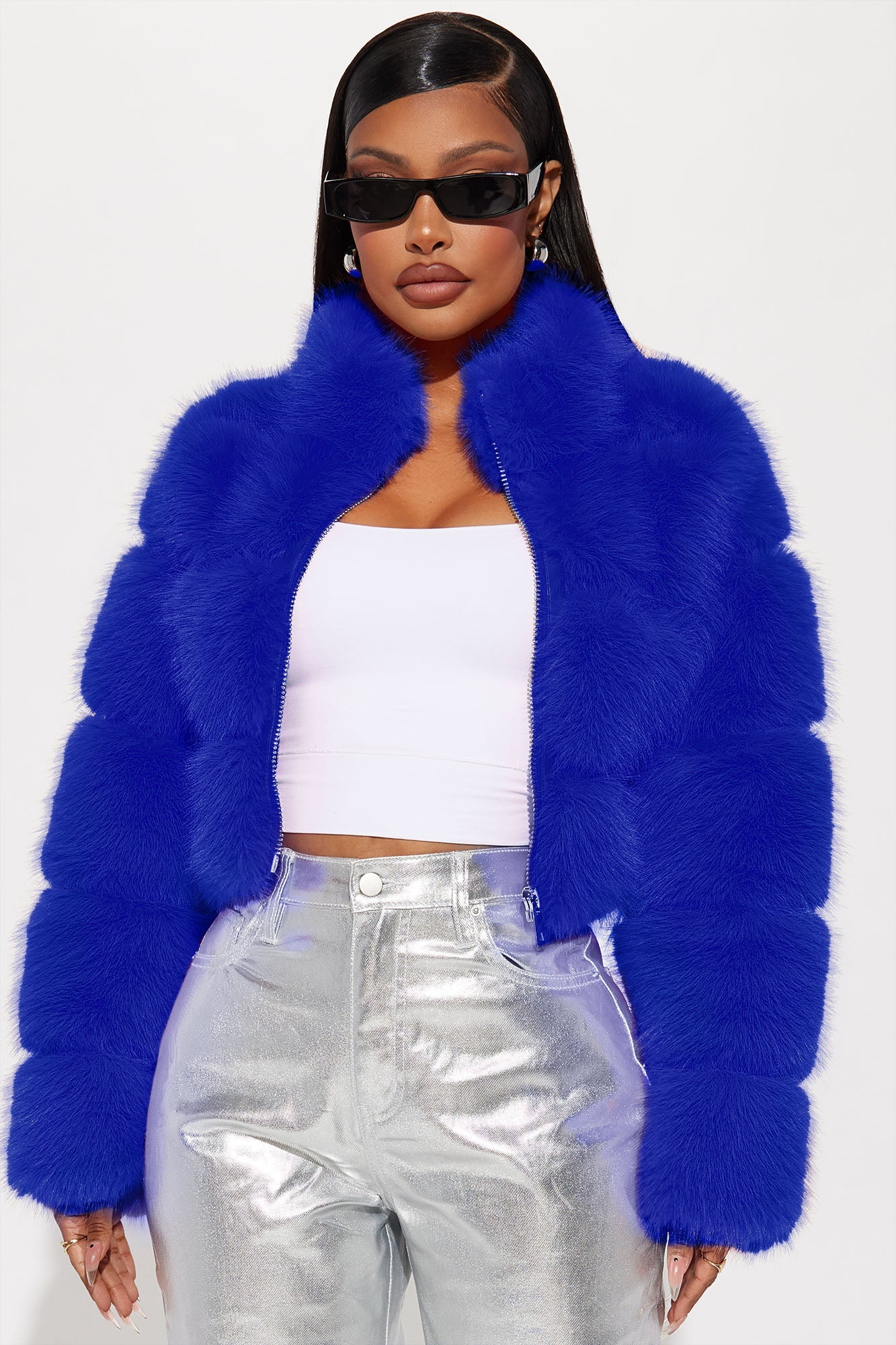 Layla Faux Fur Jacket - Blue
