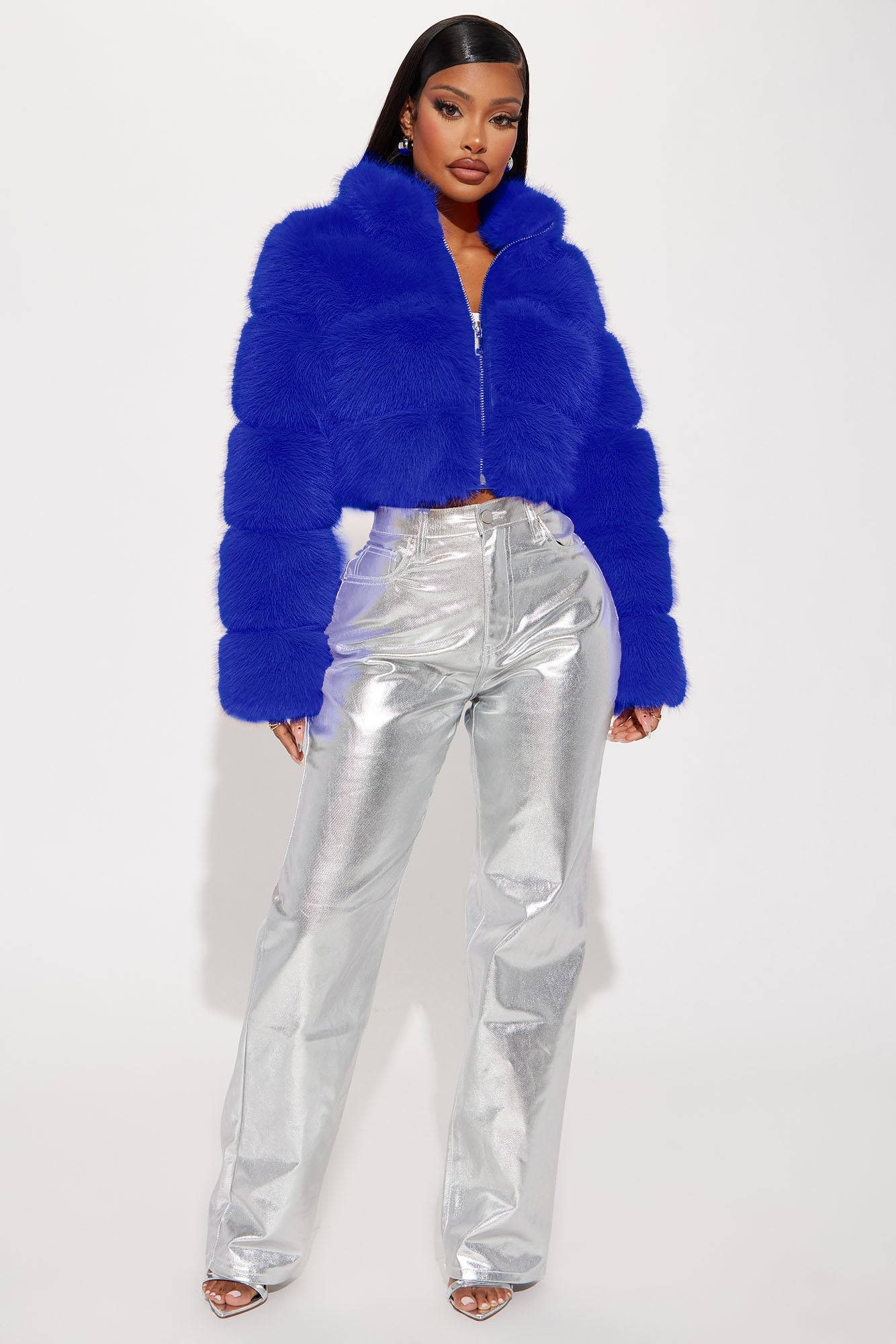 Layla Faux Fur Jacket - Blue