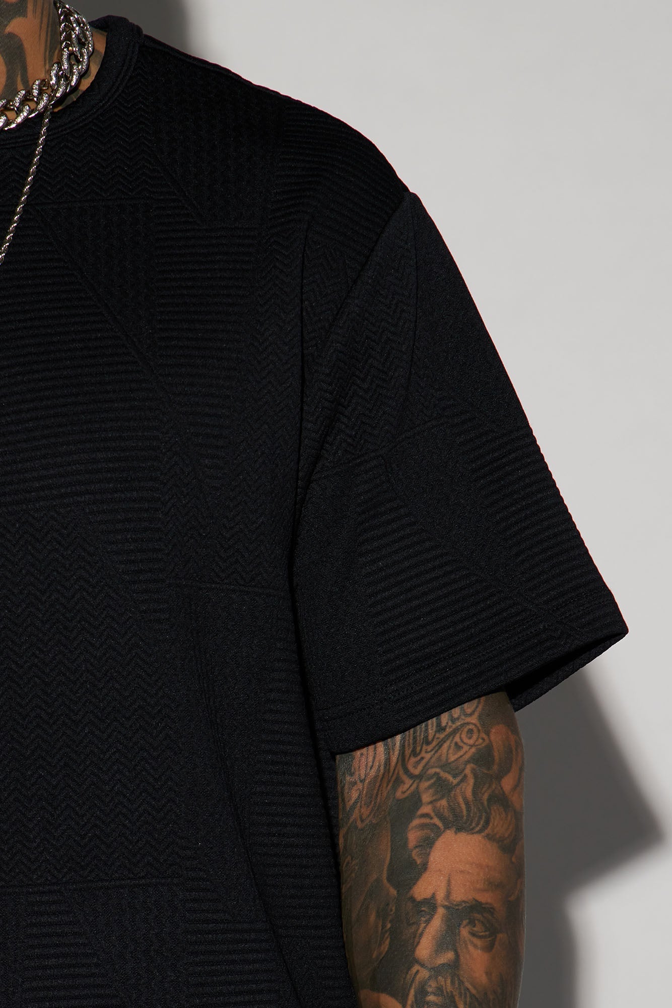 Textured Triangles Relaxed Crew Neck Tee - Black