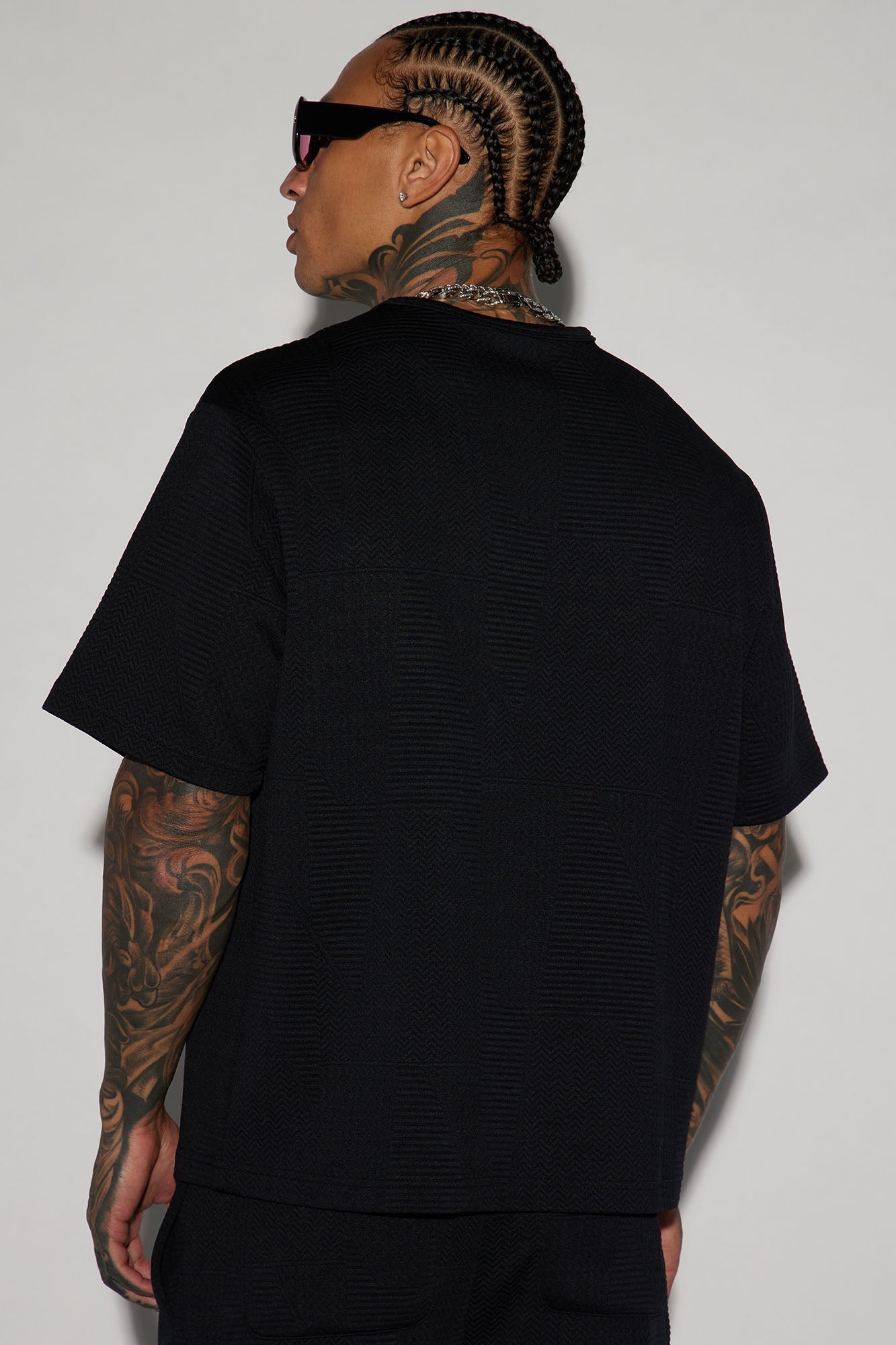 Textured Triangles Relaxed Crew Neck Tee - Black