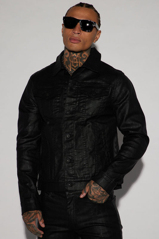 Rebel Like Me Pattern Waxed Trucker Jacket - Black