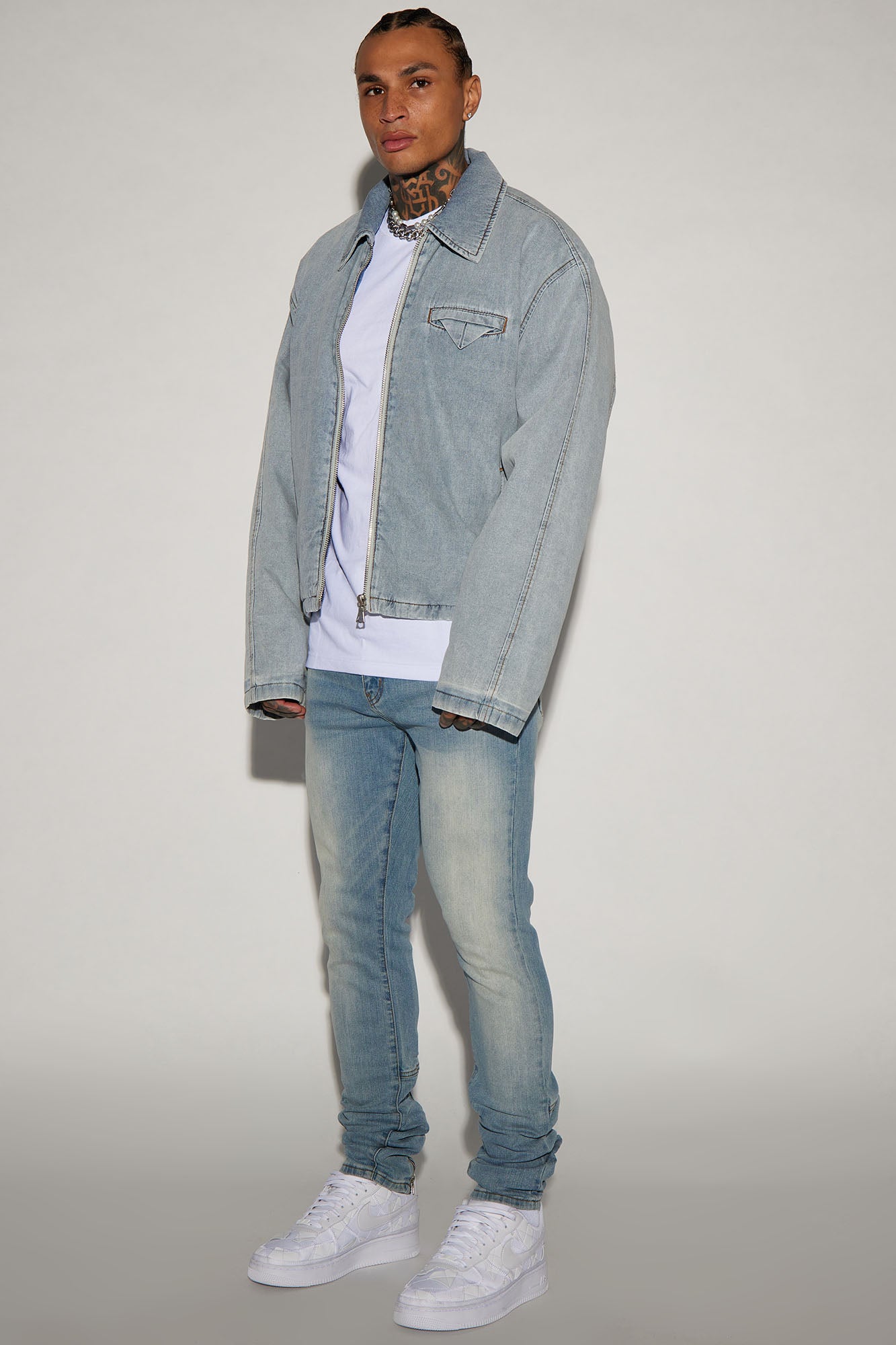 Drop Top Back Zip Stacked Skinny Jeans - Vintage Wash