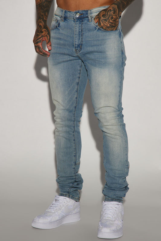 Drop Top Back Zip Stacked Skinny Jeans - Vintage Wash