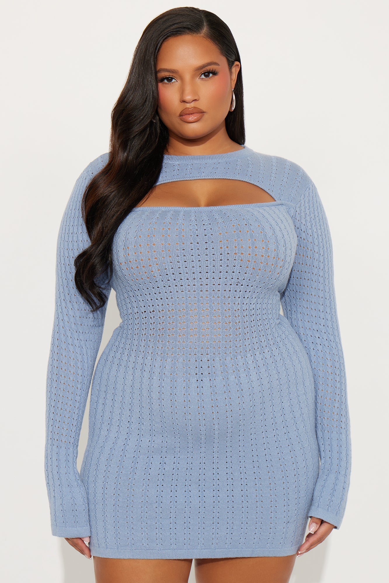 Cassandra Sweater Cut Out Mini Dress - Blue