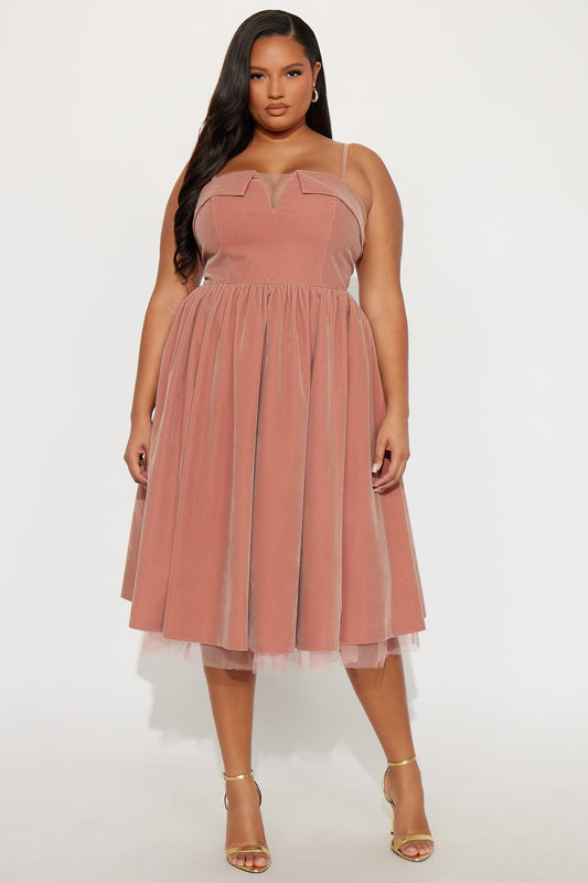 Viola Contrast Trim Velvet Midi Dress - Pink