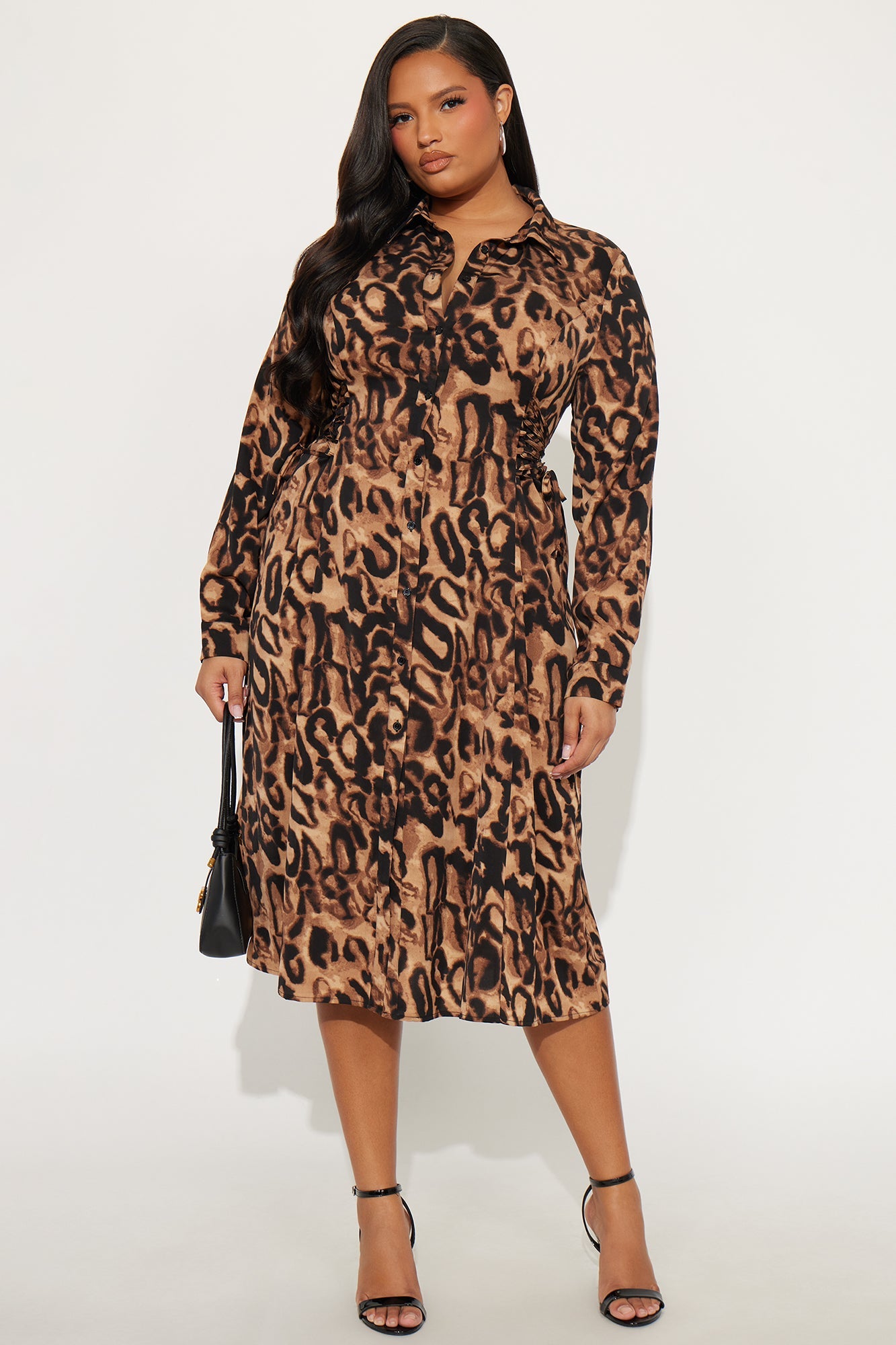 Danica Collar Leopard Midi Dress - Leopard