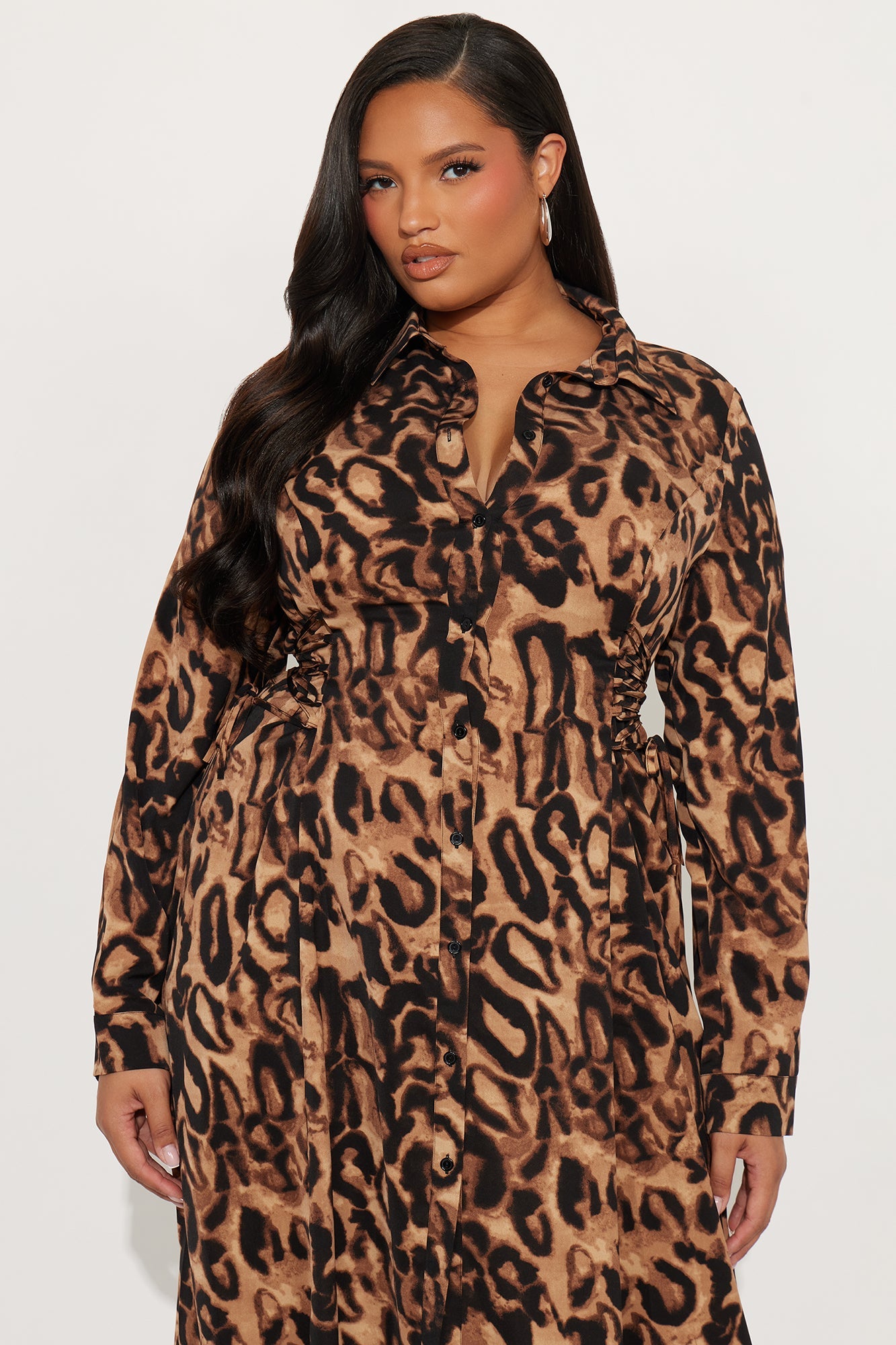 Danica Collar Leopard Midi Dress - Leopard