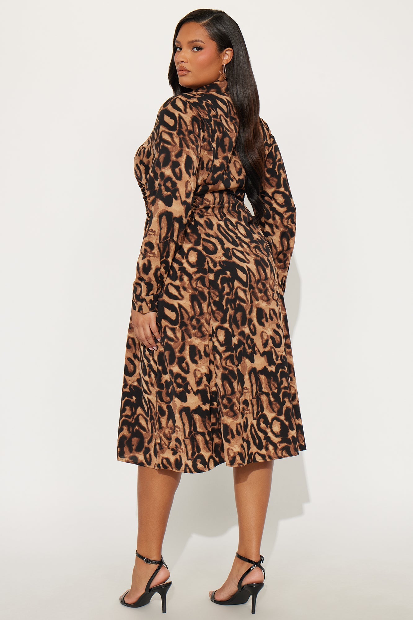 Danica Collar Leopard Midi Dress - Leopard