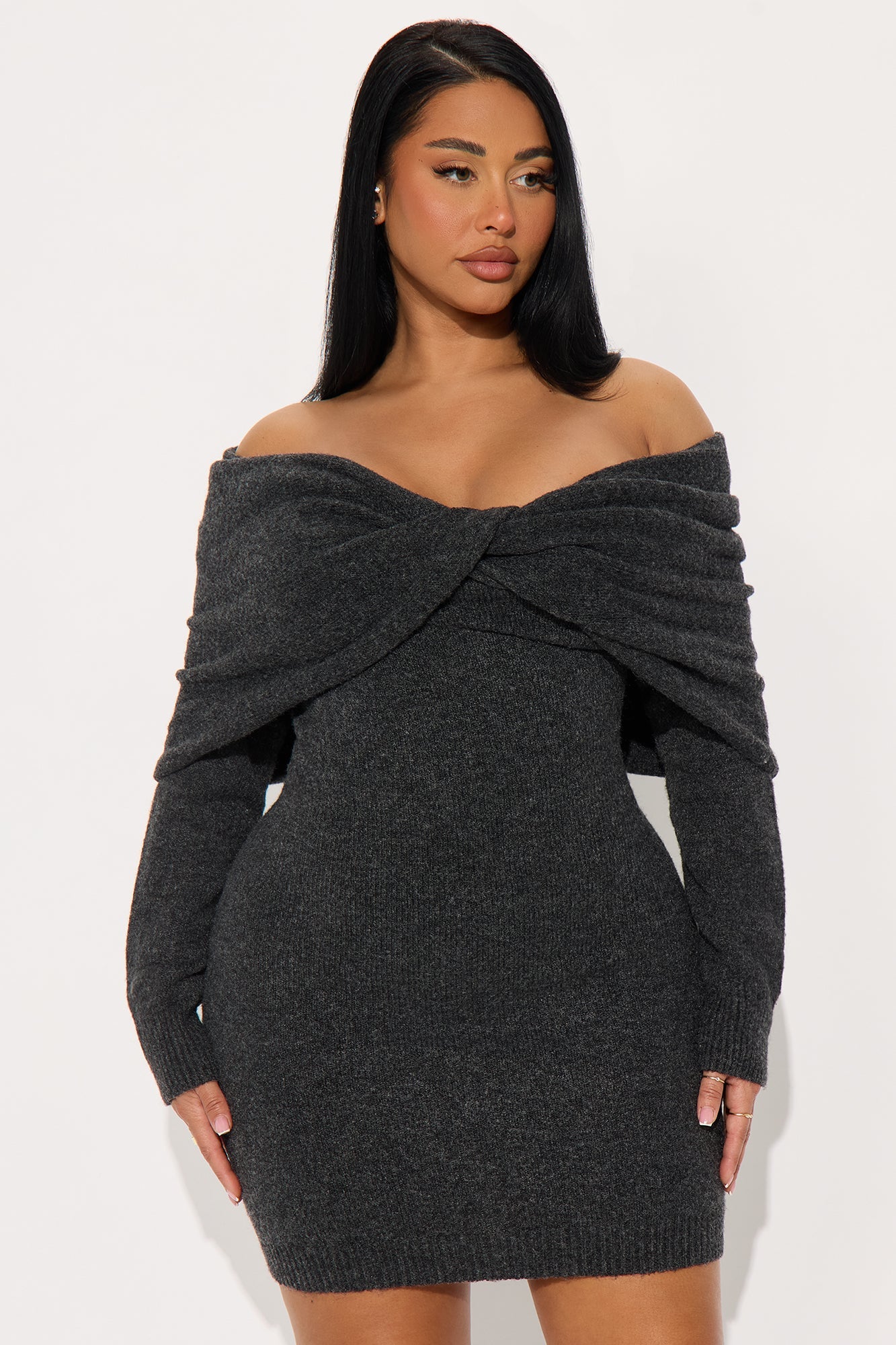 Clean Slate Sweater Mini Dress - Dark Grey