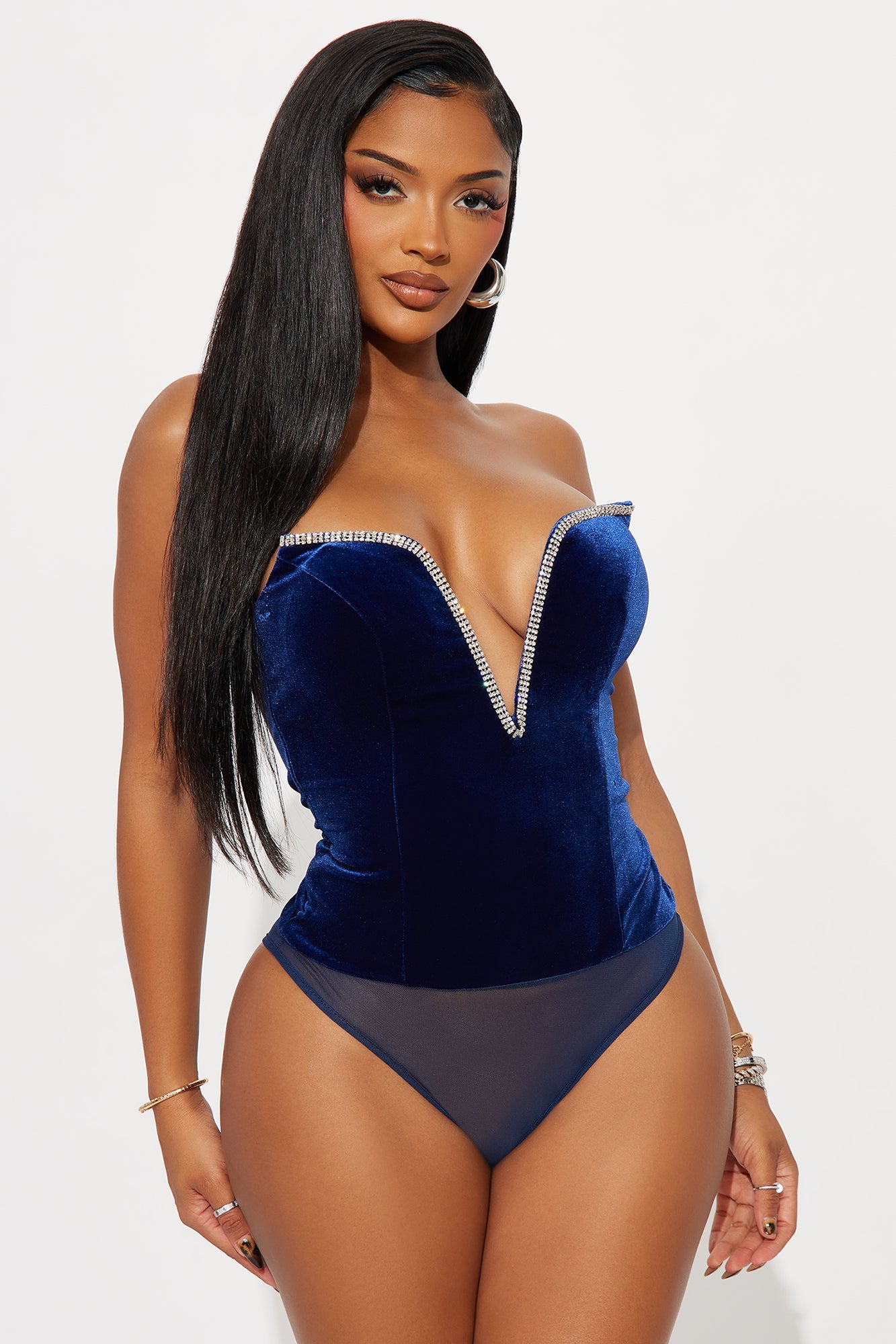 Veda Velvet Strapless Bodysuit - Navy