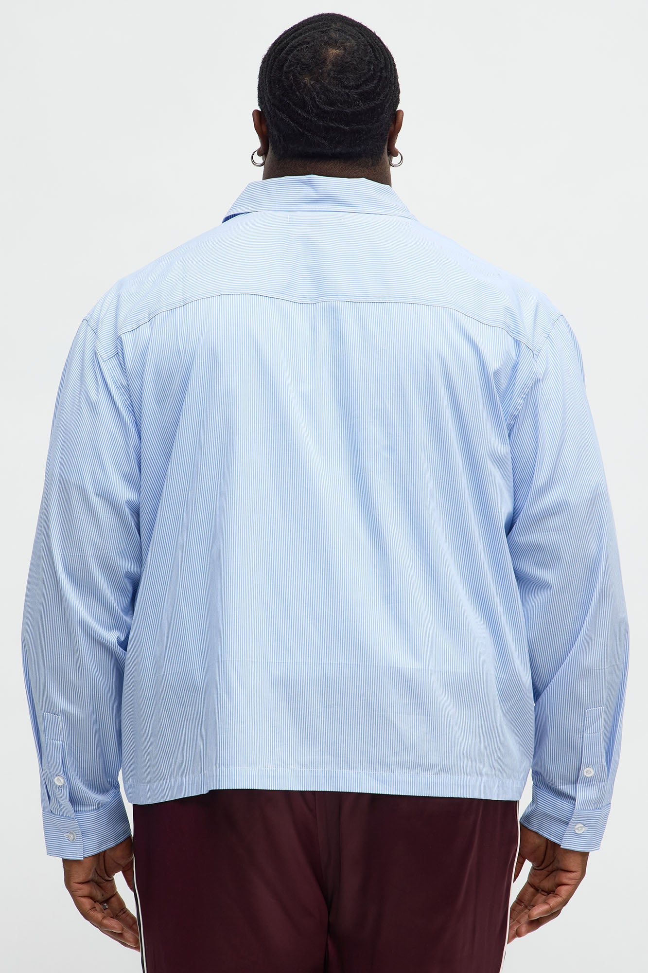 Cropped Top Thingz Striped Long Sleeve Button Up Shirt - Blue