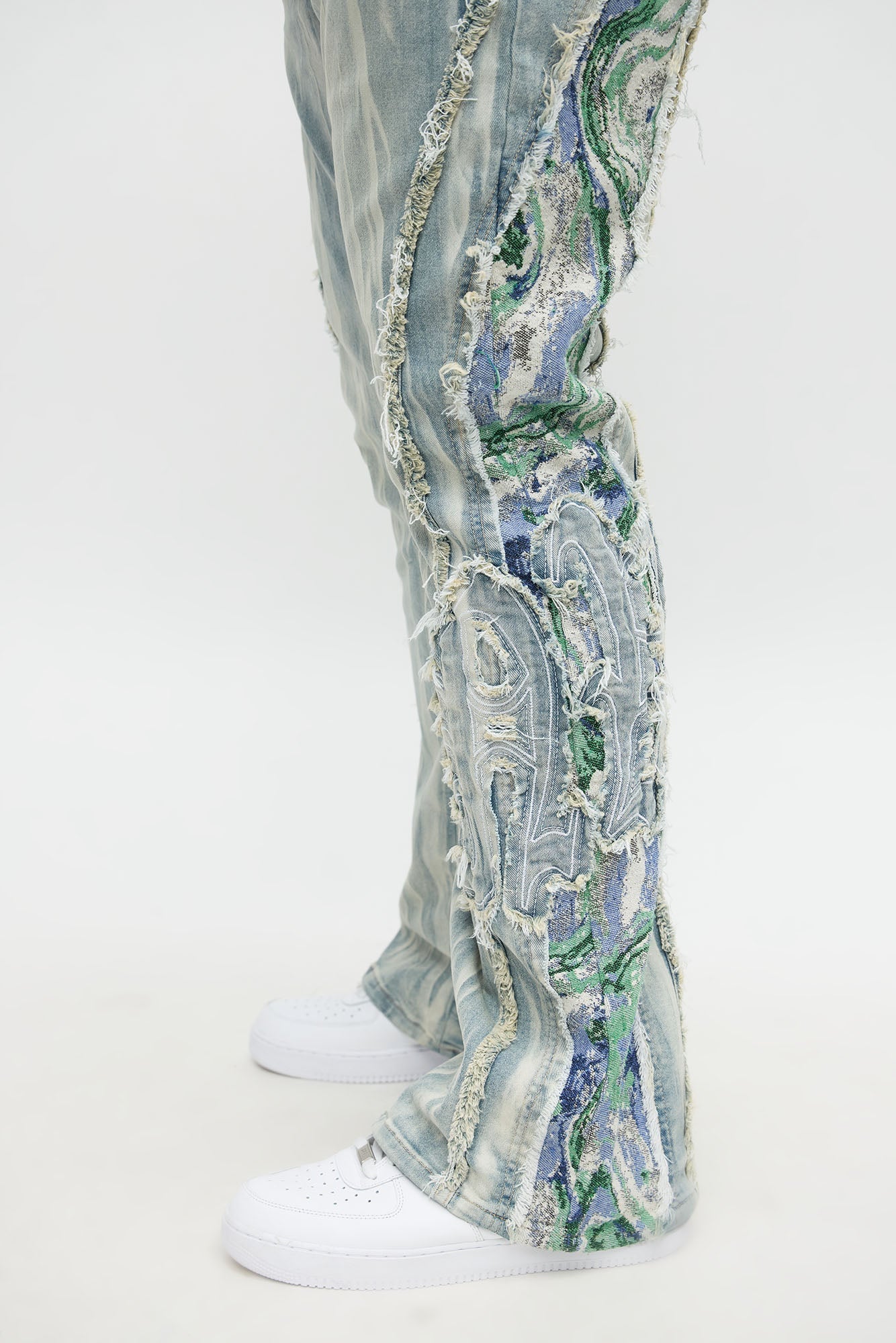 Stacked Skinny Flare Gray With Tapestry Sides Jean - Light Blue Wash