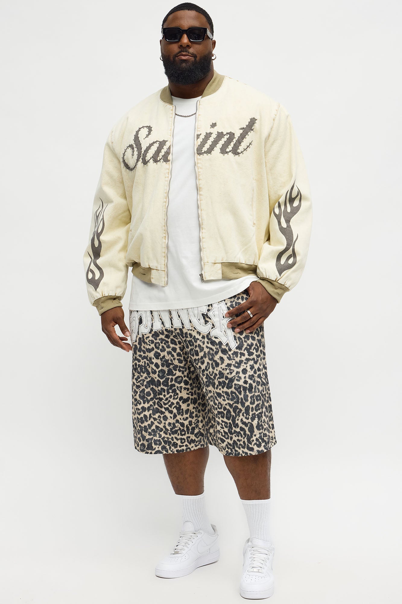 Baggy Sinner Leopard Denim Short - Brown/combo