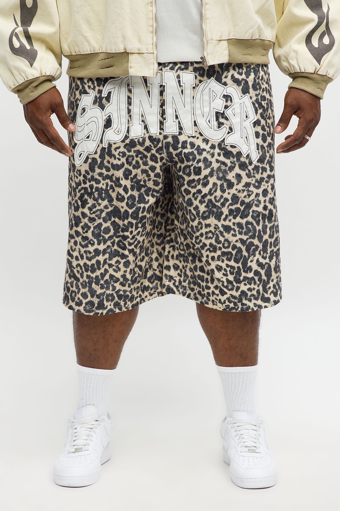 Baggy Sinner Leopard Denim Short - Brown/combo