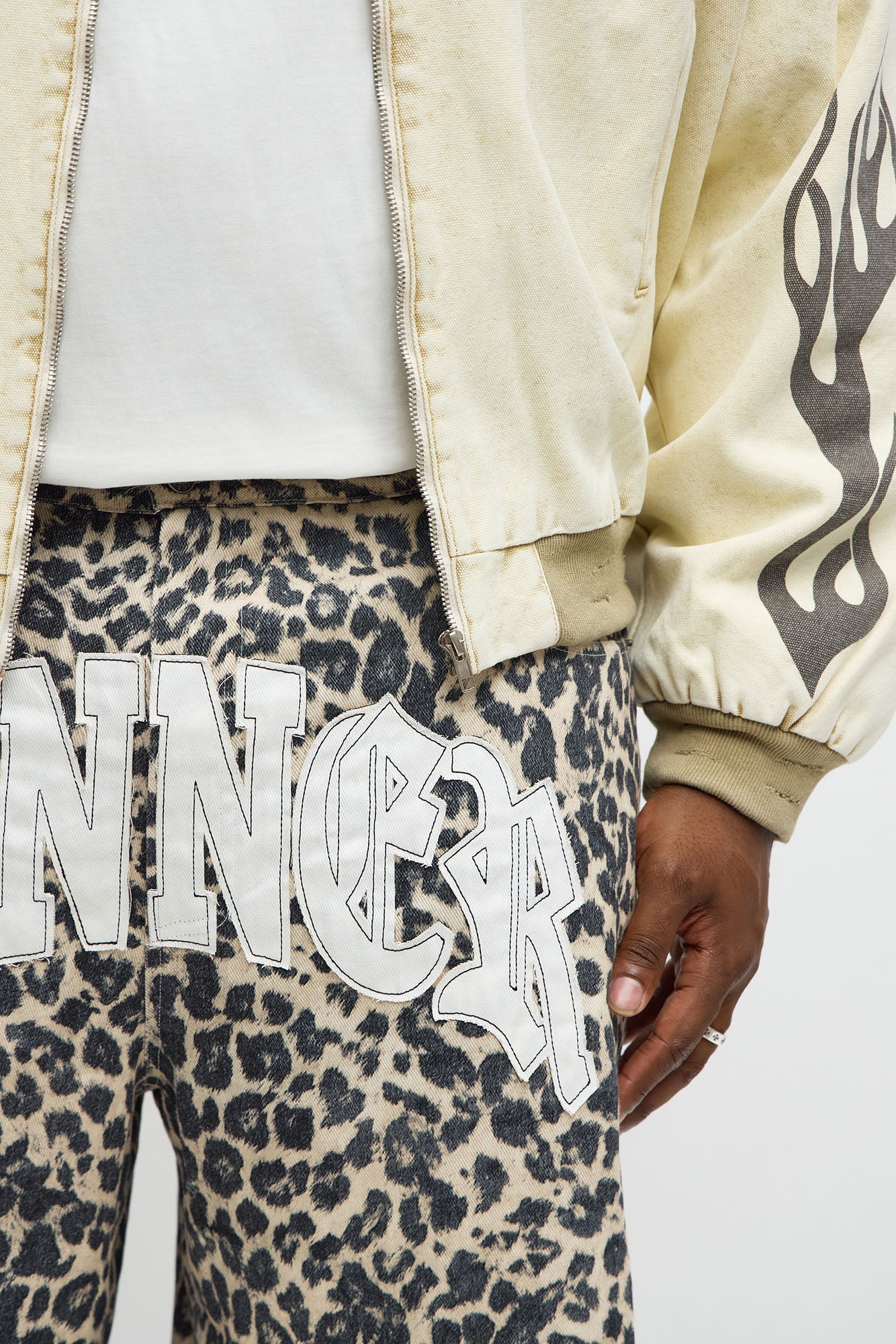 Baggy Sinner Leopard Denim Short - Brown/combo