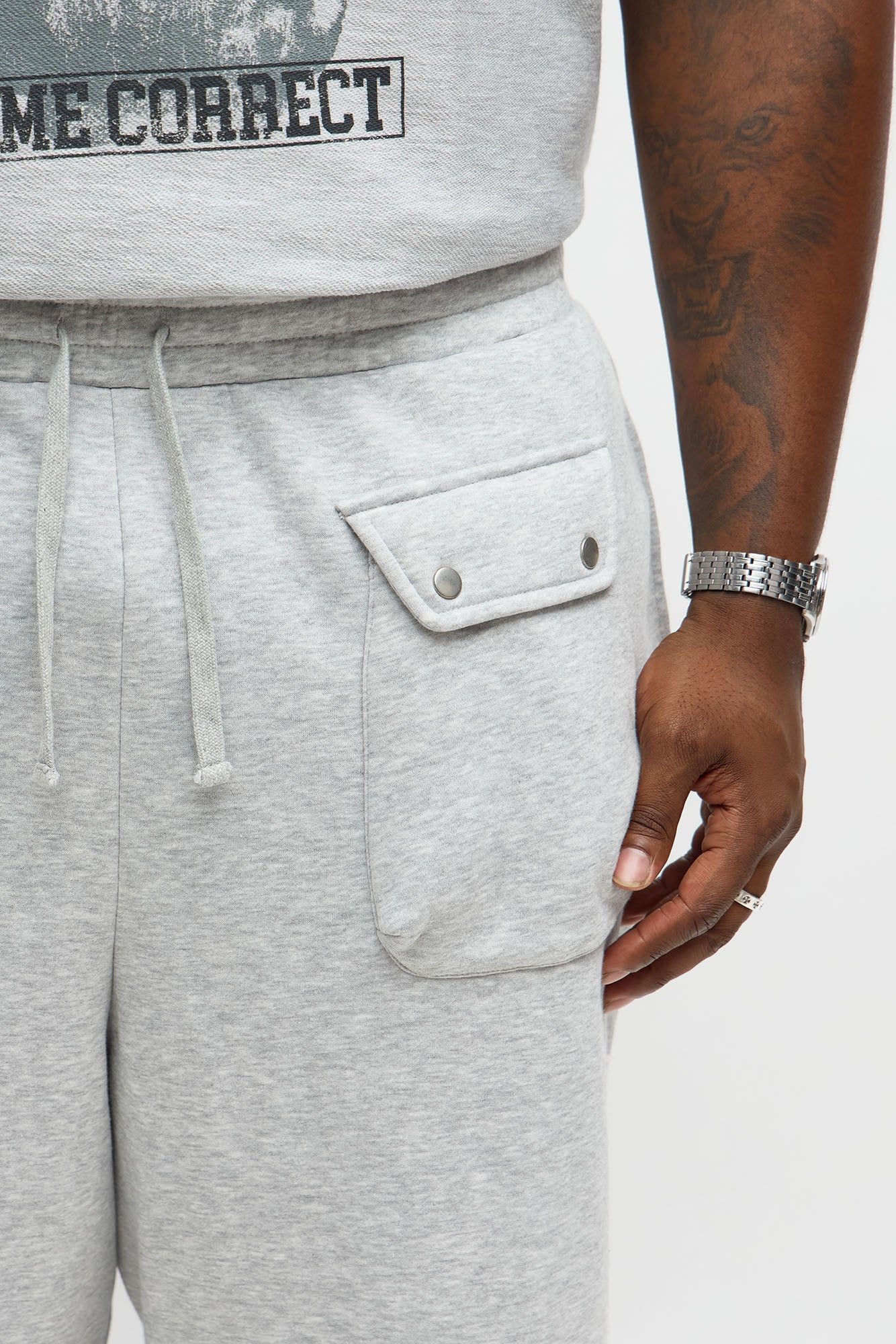 Baggy Snap Pocket Distressed Sweatpants - Heather Grey