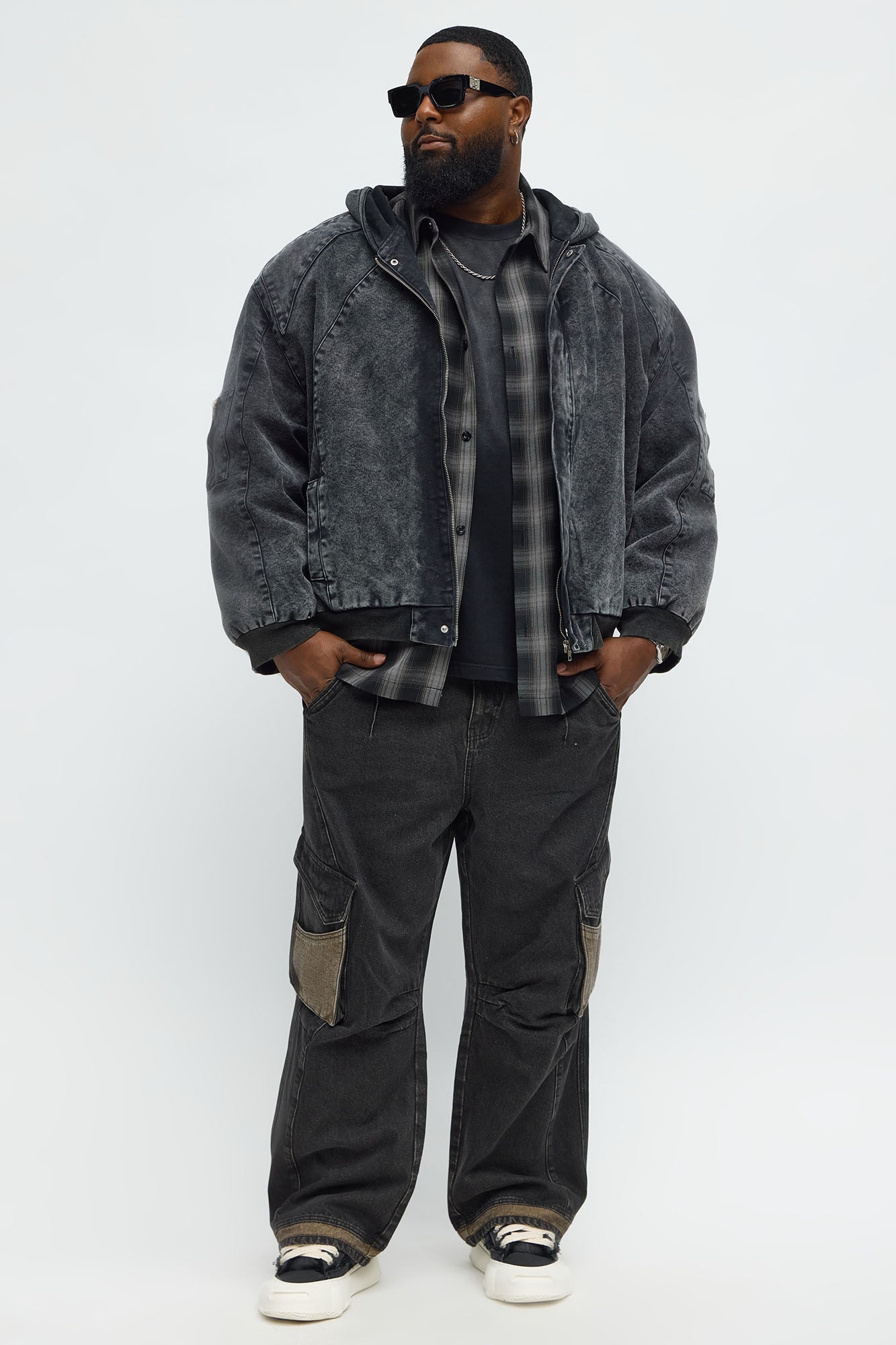 Oversized Padded Hooded Utility Bomber - Charcoal/combo
