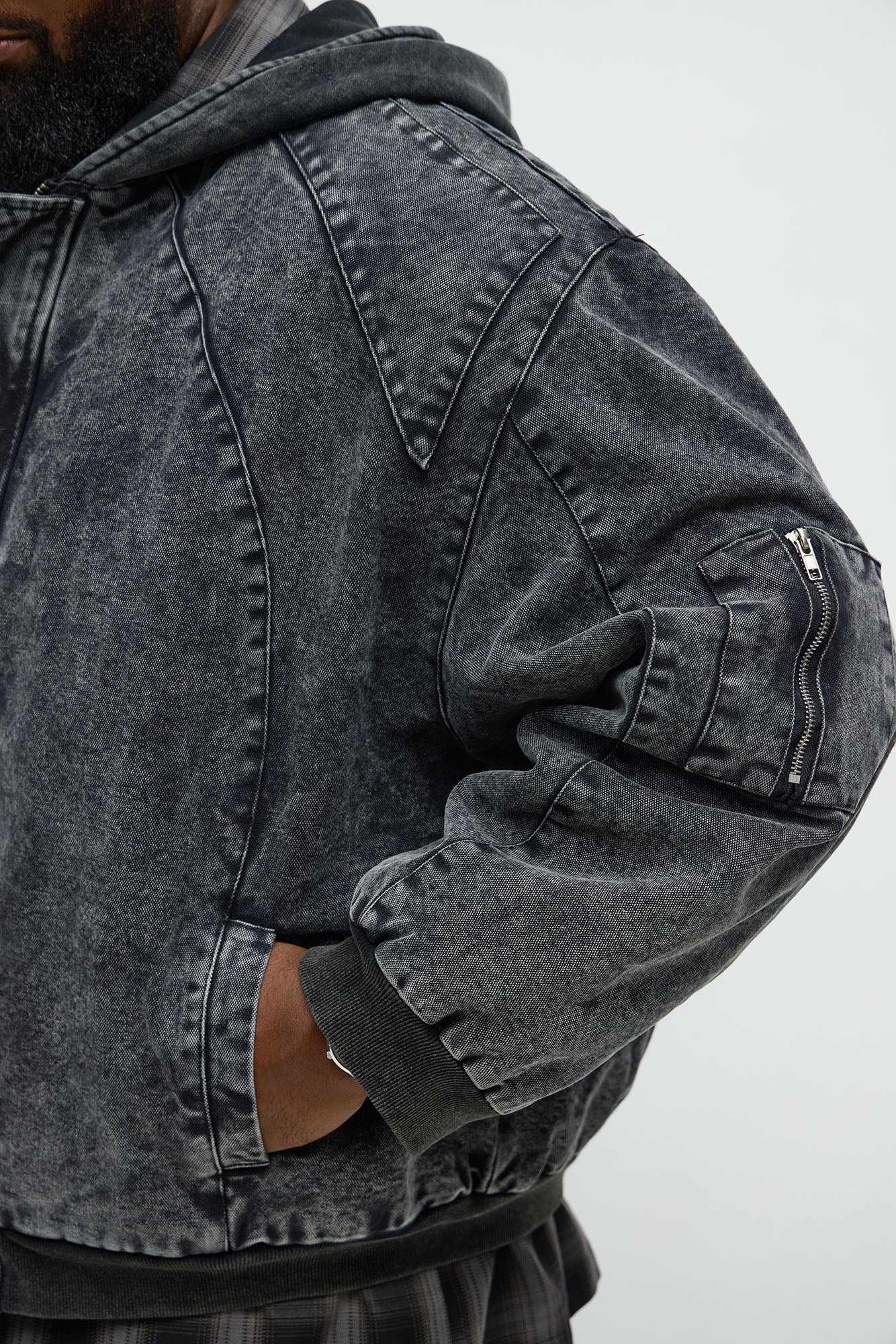 Oversized Padded Hooded Utility Bomber - Charcoal/combo